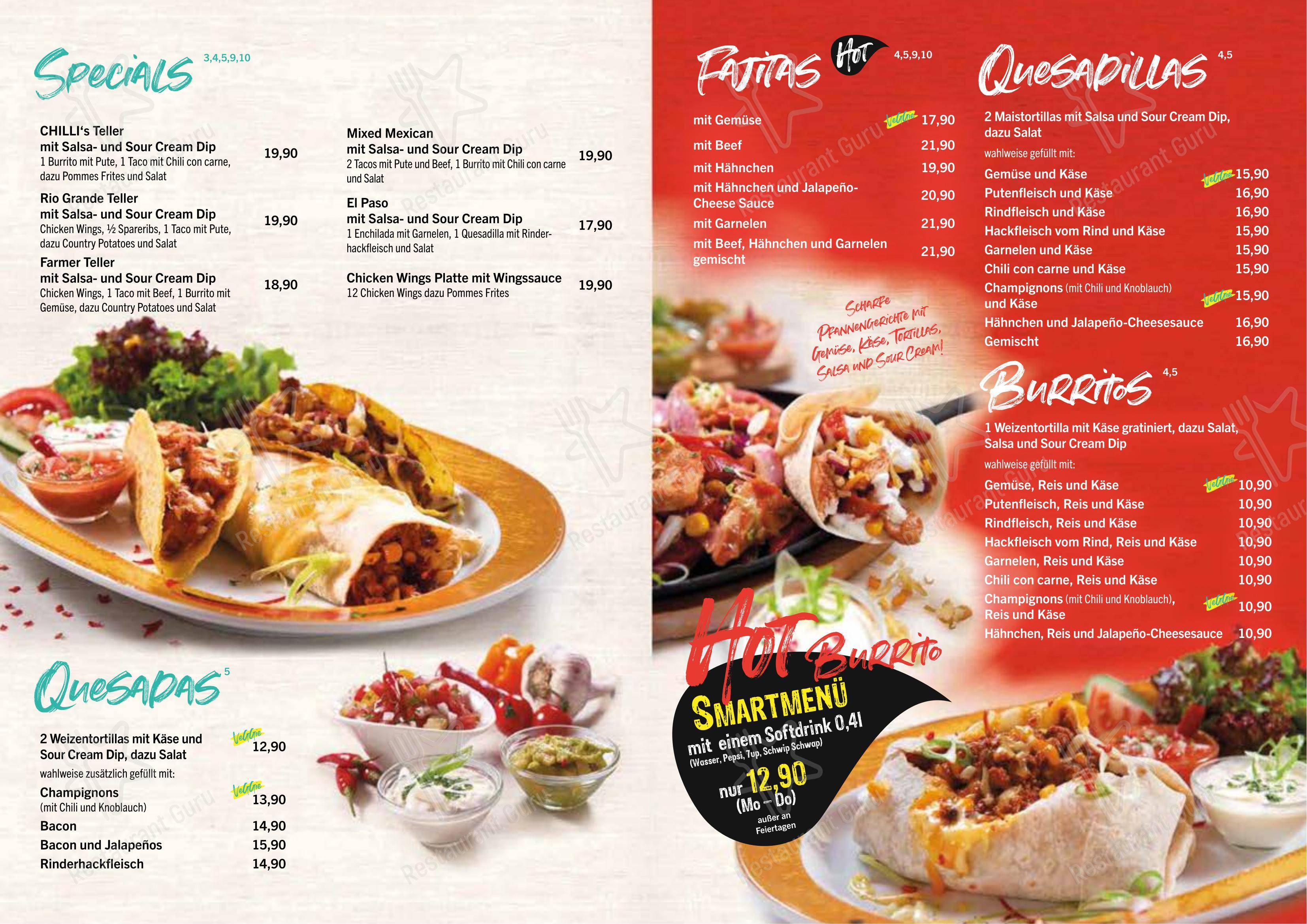 菜单 ресторана Chilli's Roth Mexican Restaurant y Bar в Рте