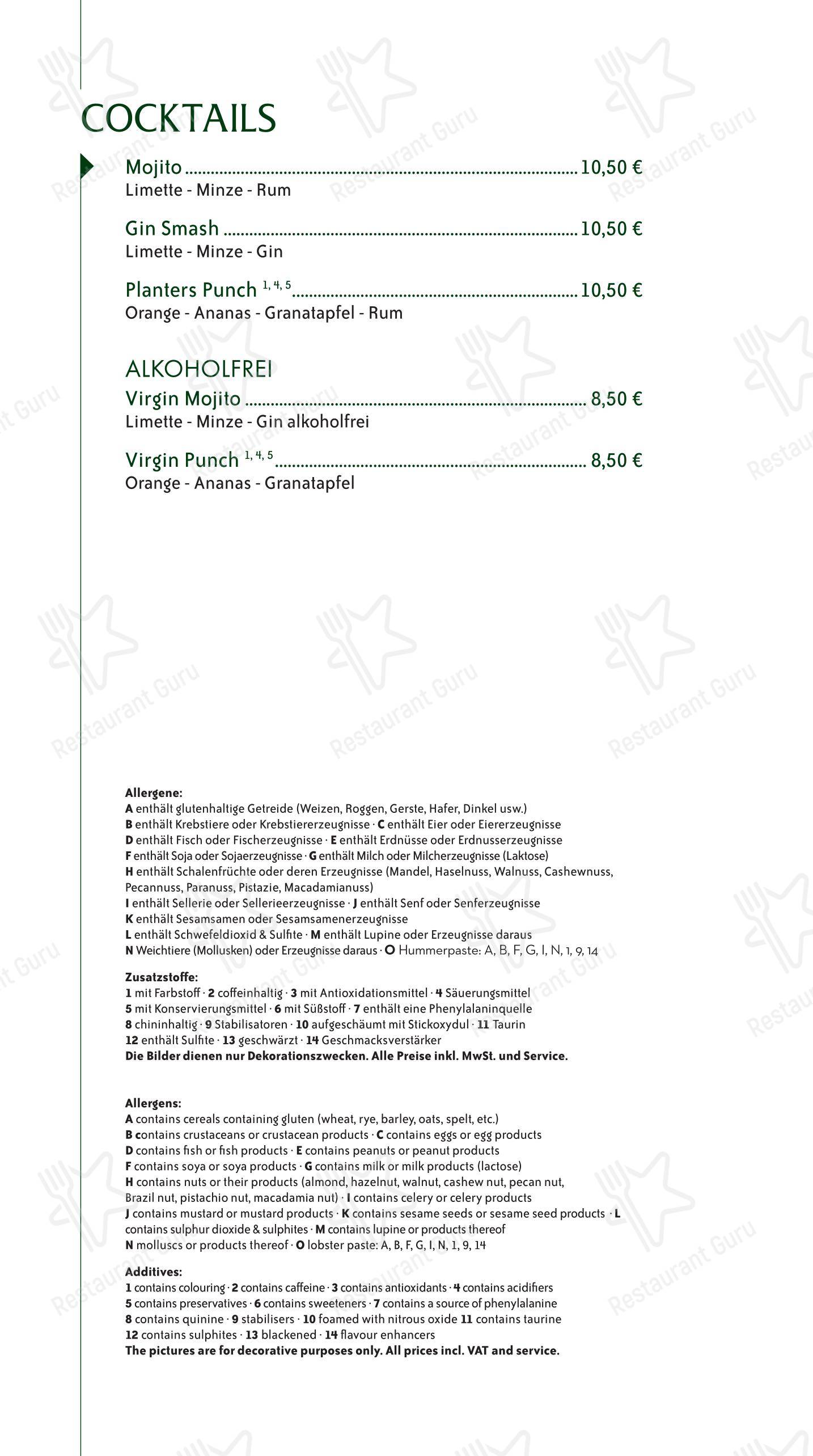 Меню напитков ресторана Cucinelli Ristorante в Берлине
