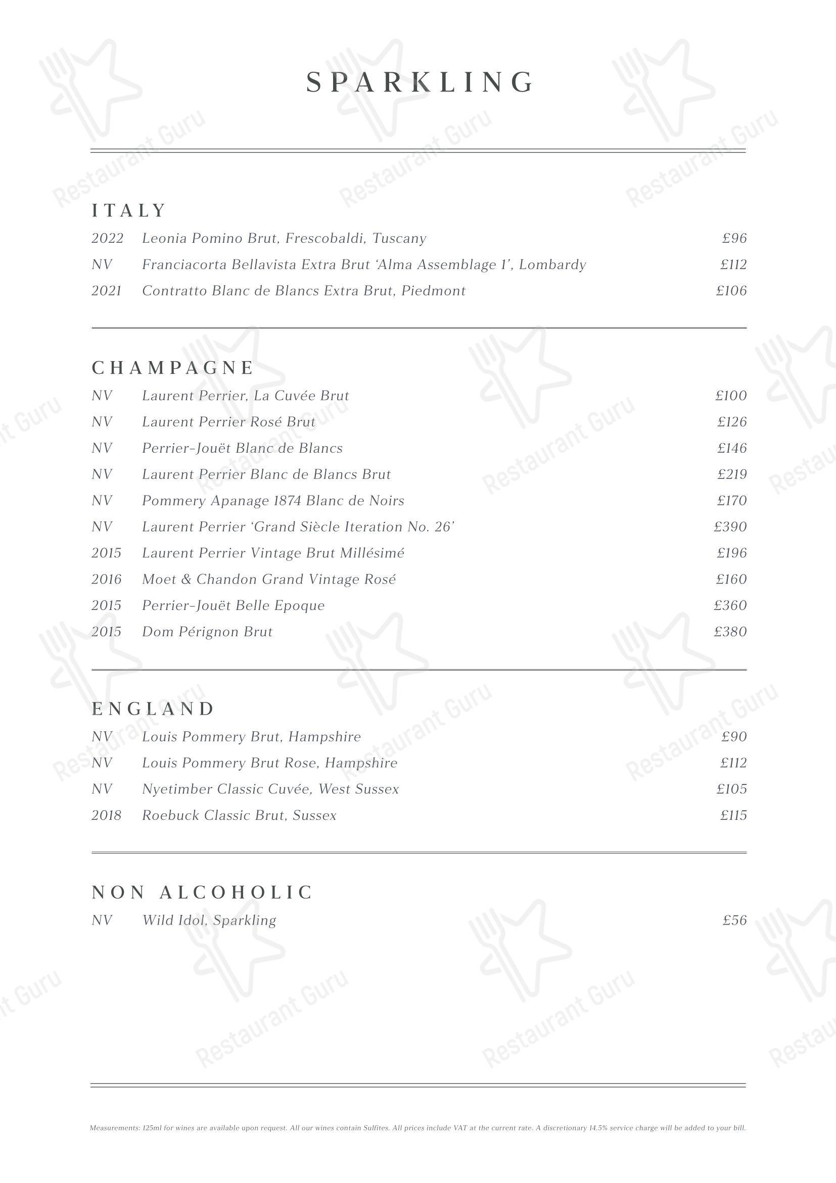 Wine Menu паба и бара Fiume в Лондоне