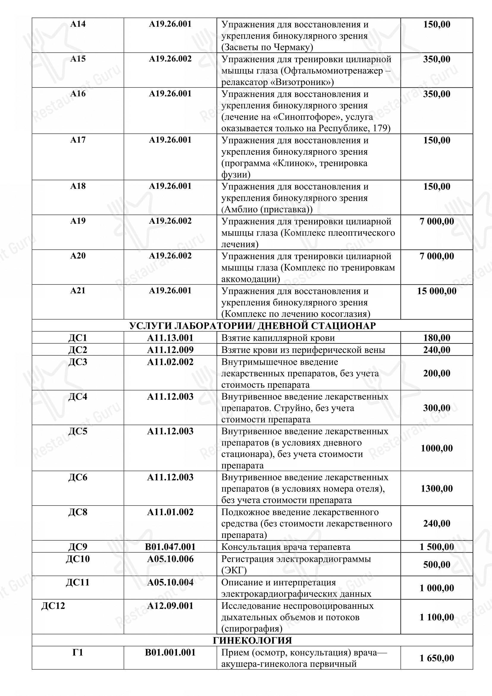 Меню кафе Green в Тюмени