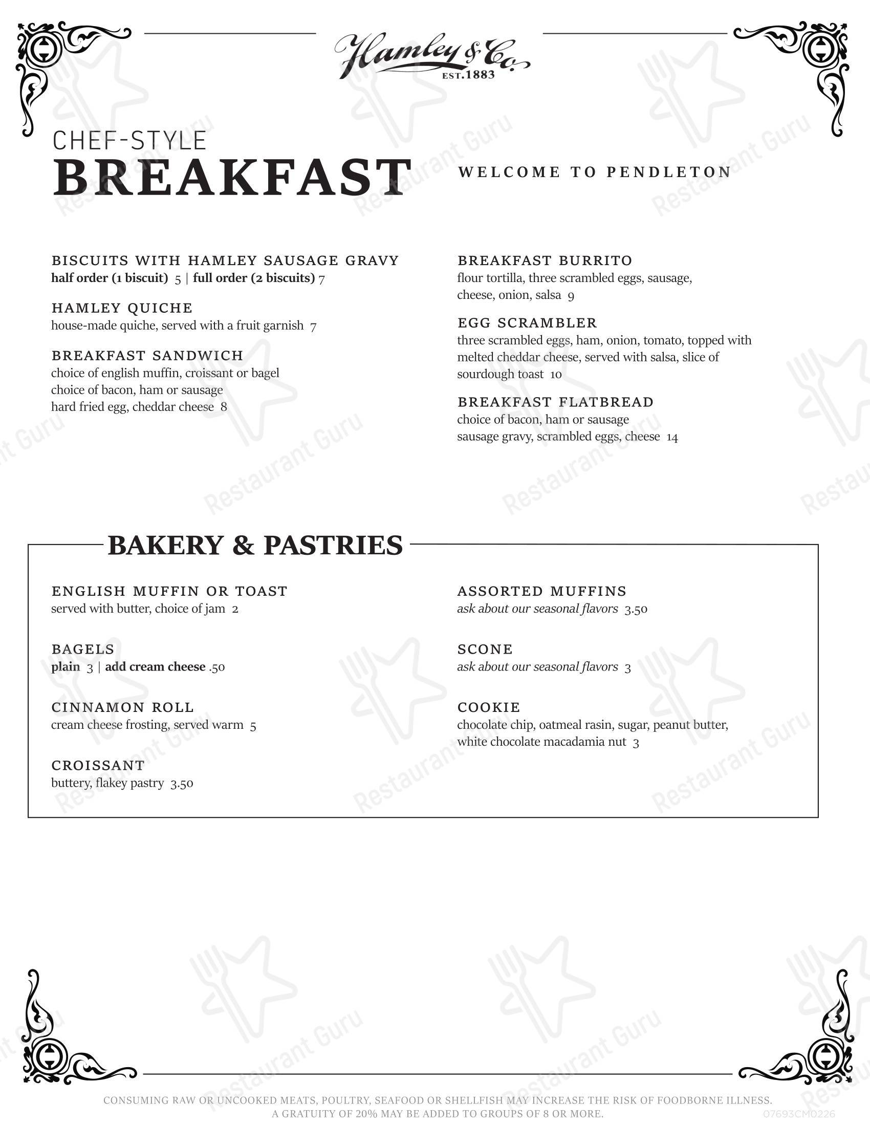 Dinner Menu стейк хауса Hamley Cafe в Пендлтоне