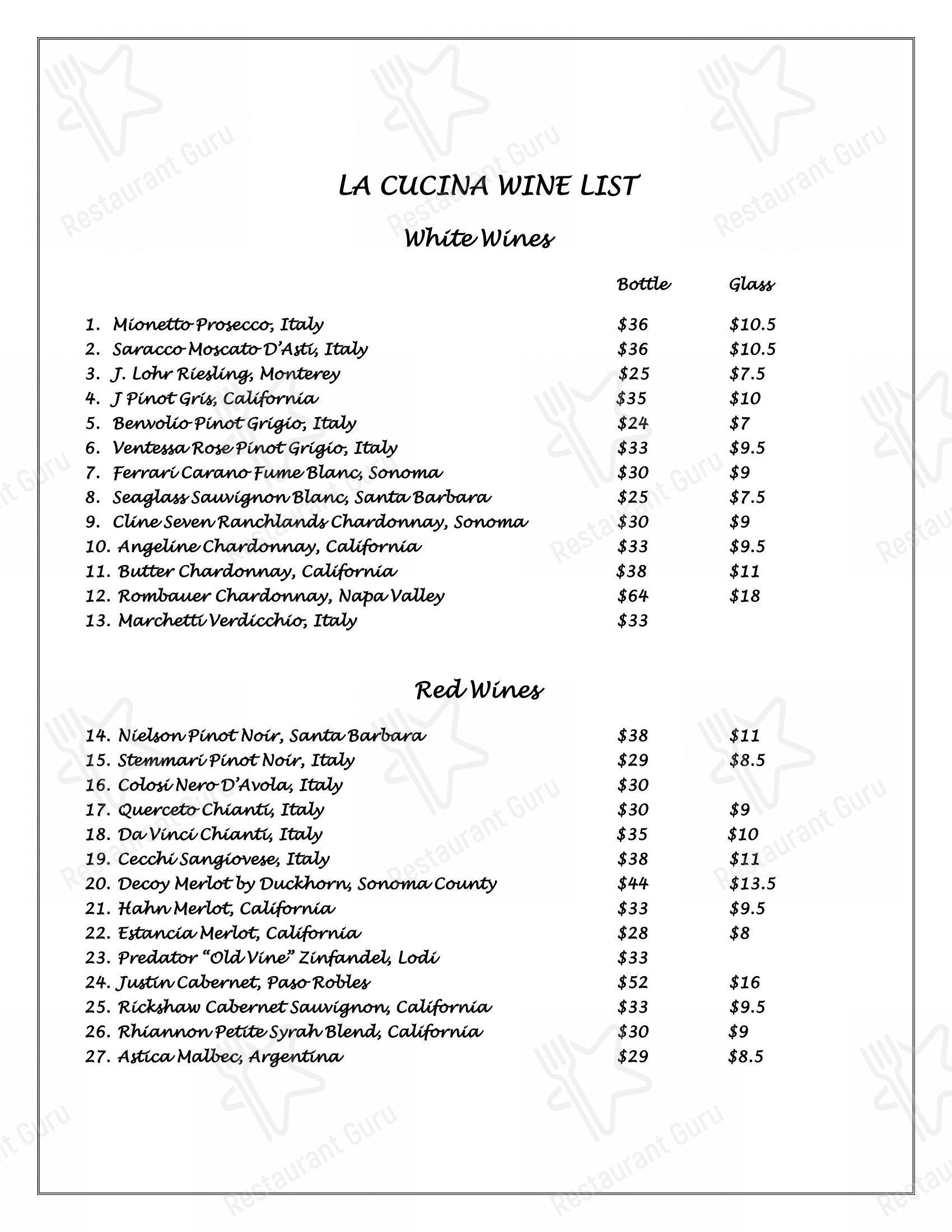 La Cucina в Рино - Меню напитков