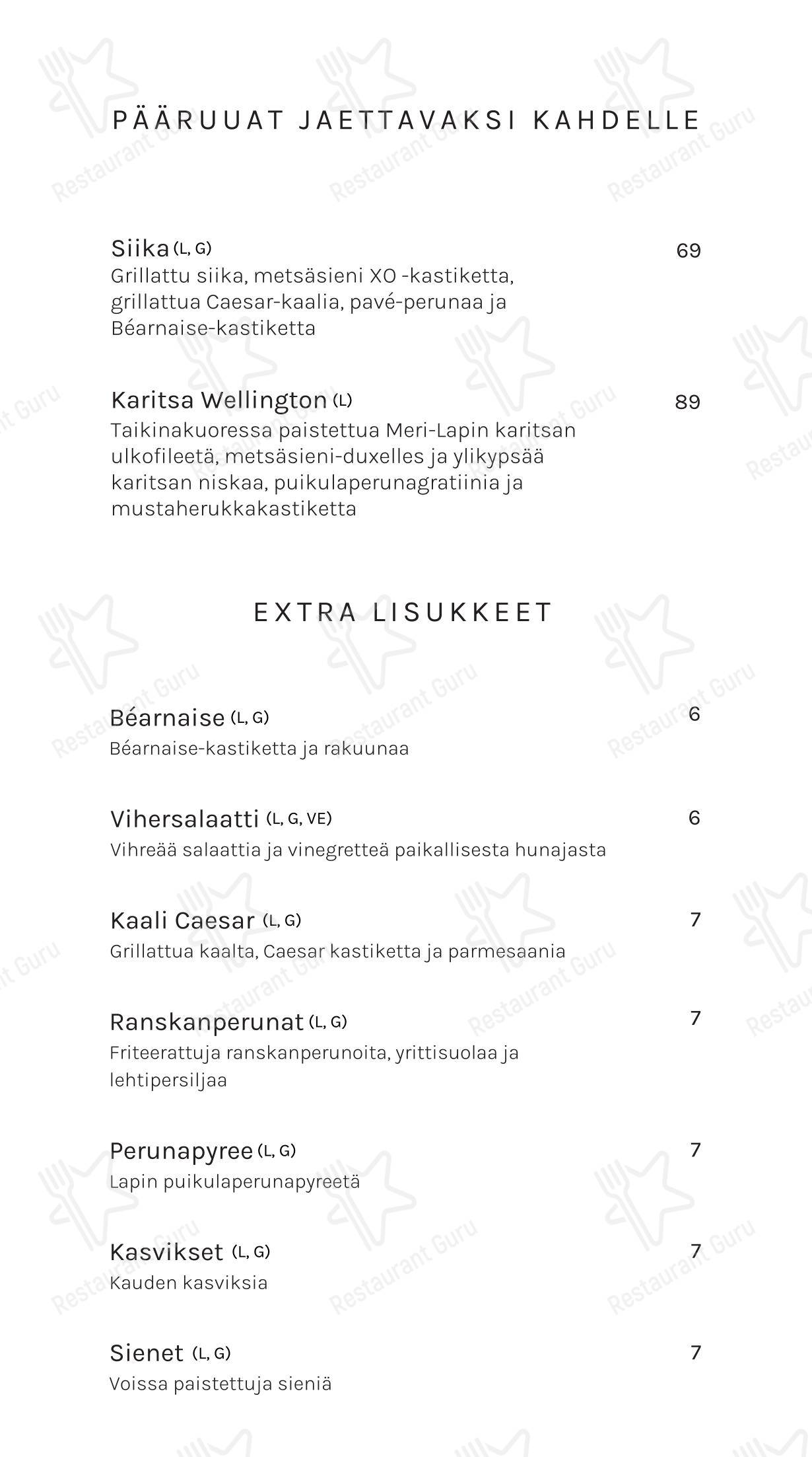 Основное меню ресторана Restaurant Gallis
