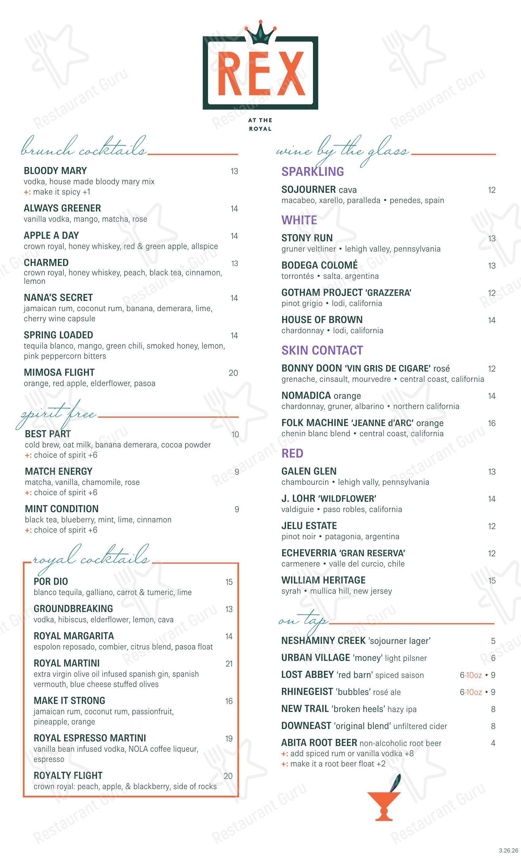 Меню ресторана Rex at the Royal - Lunch Menu