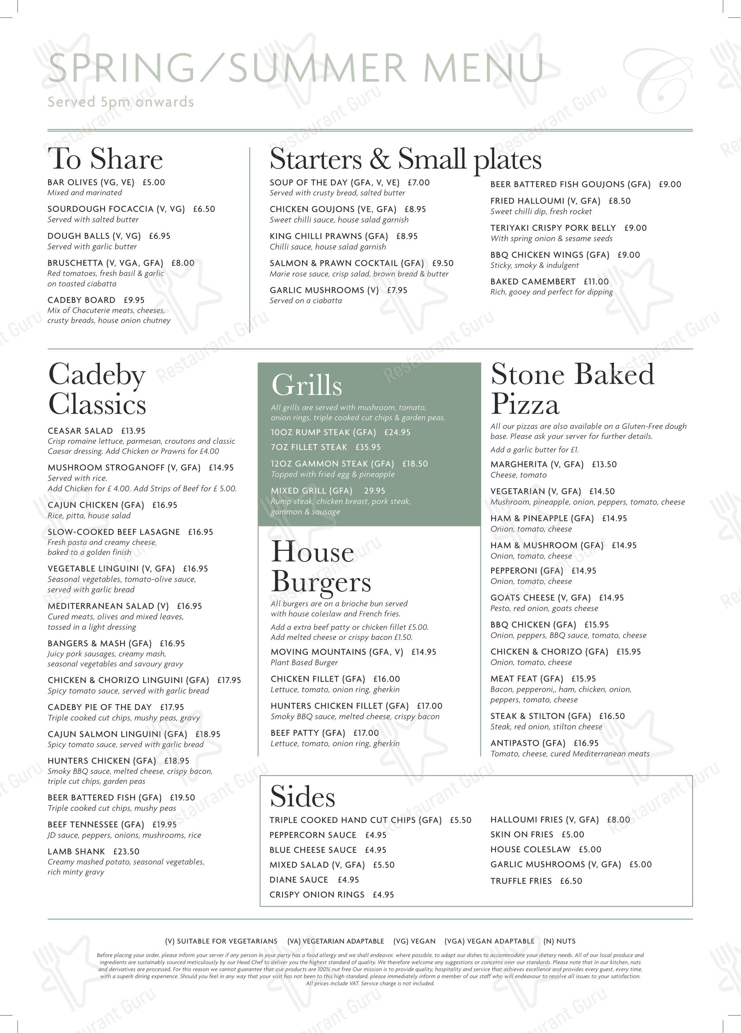 The Cadeby Pub & Restaurant в Донкастере - Меню напитков
