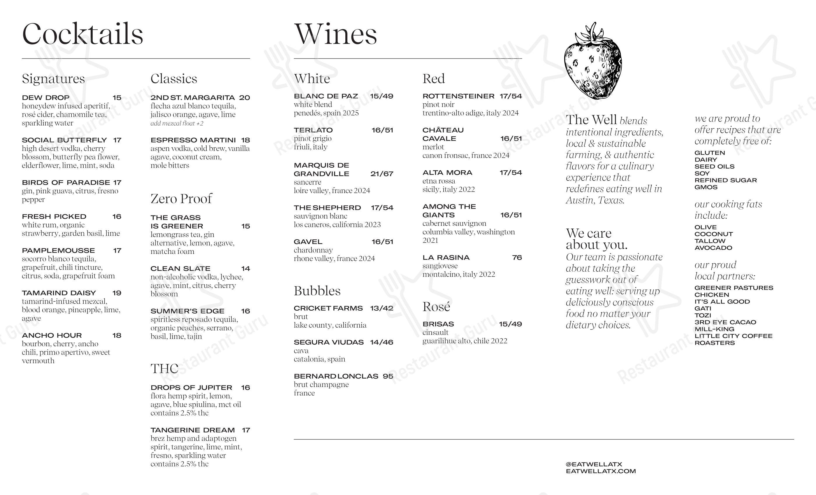 Dinner Menu паба и бара The Well - 2nd St в Остине