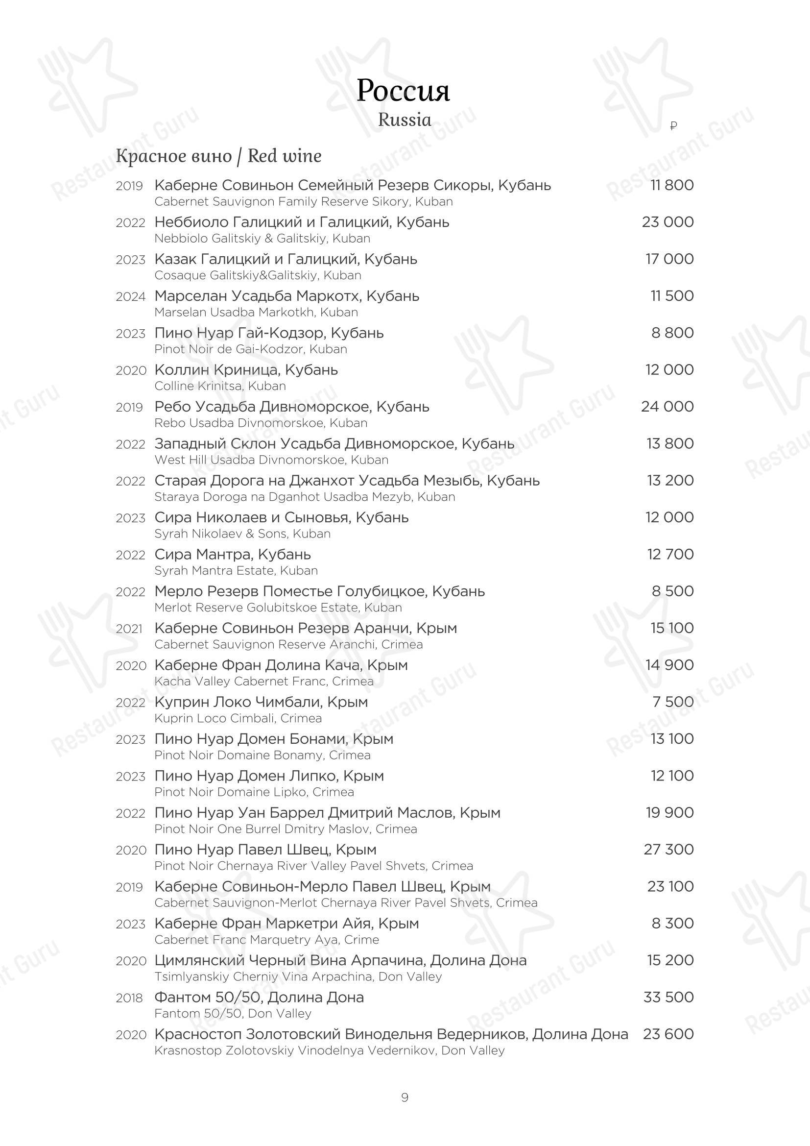 Table Menu ресторана Турандот