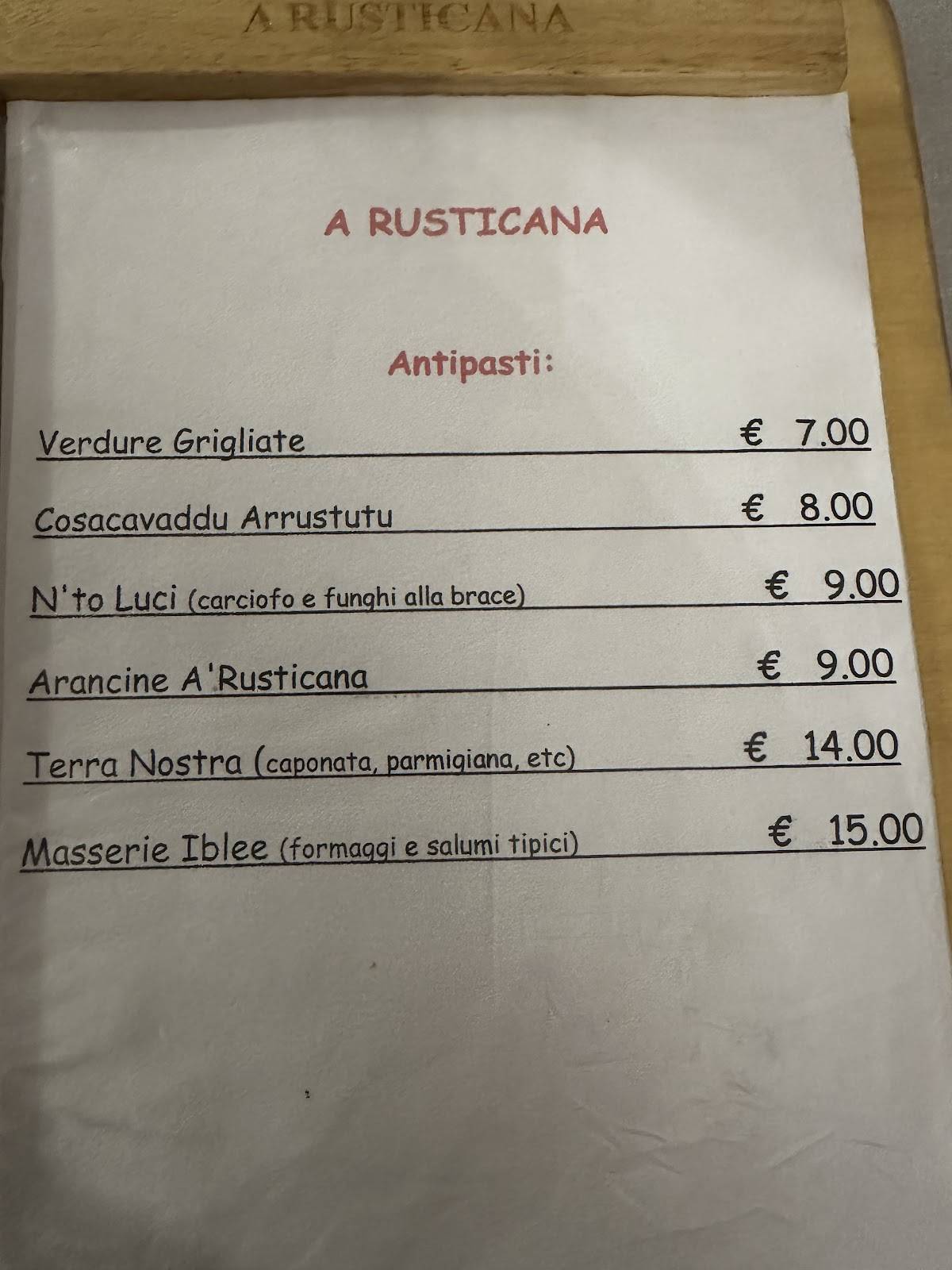 A' Rusticana меню