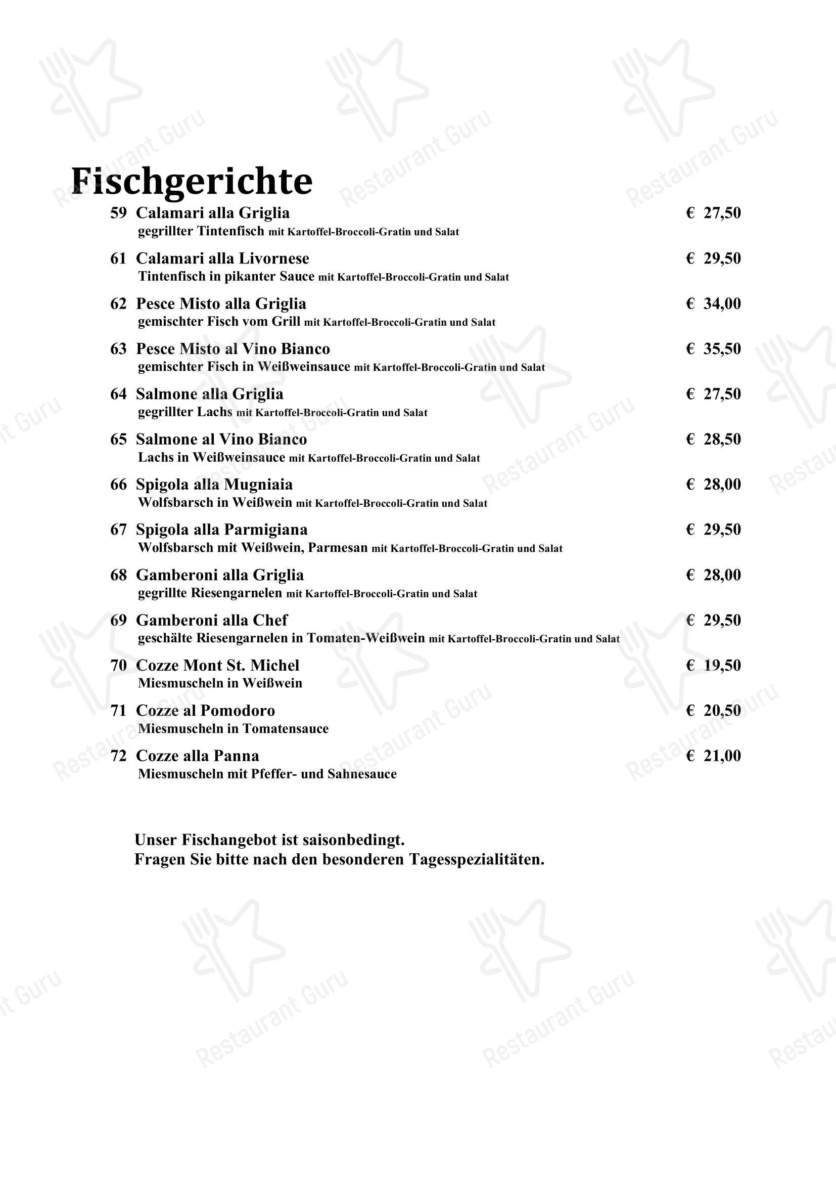 Меню ресторана ANGELO RISTORANTE-ENOTECA в Розенхайме