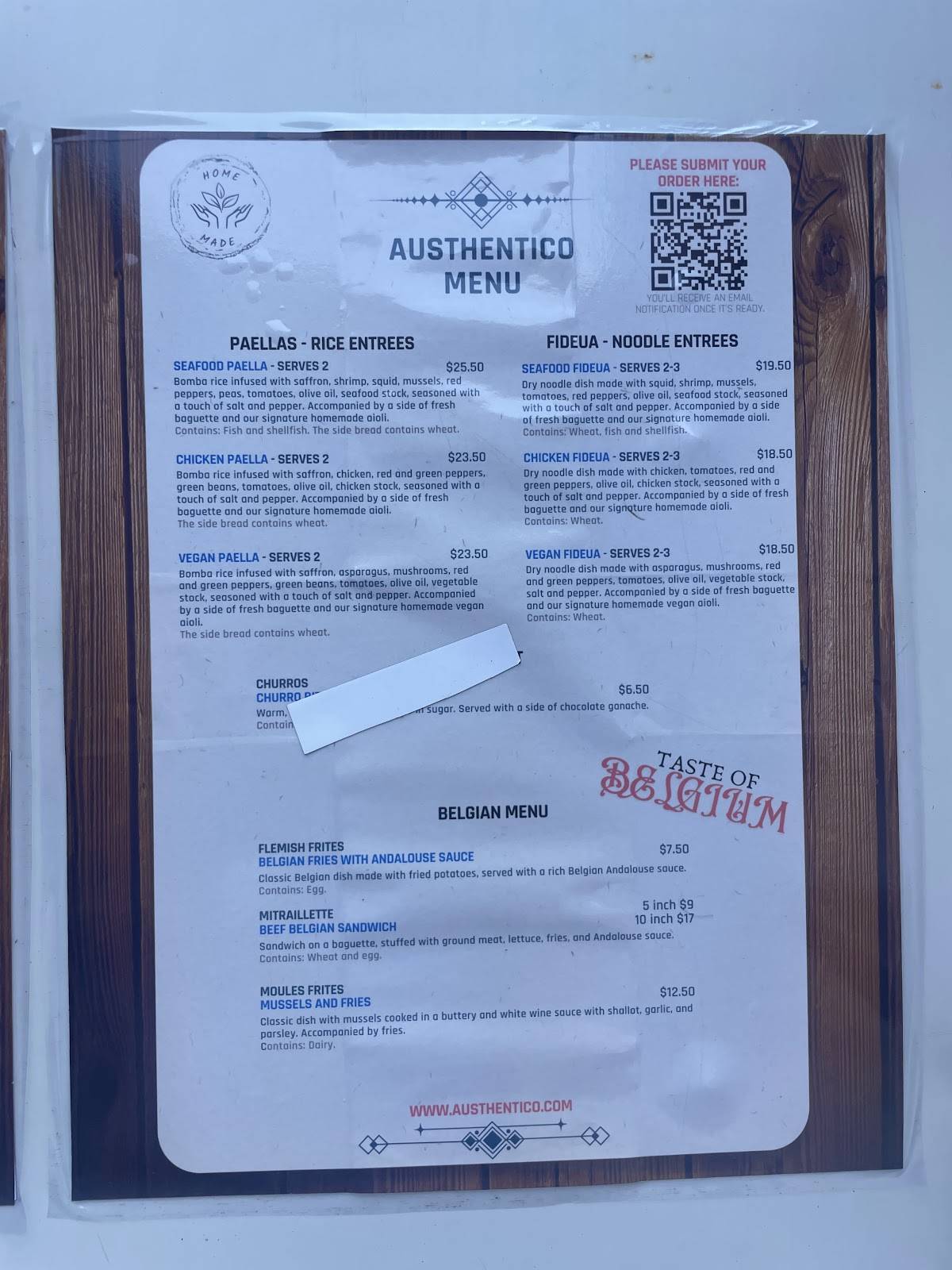 Austhentico меню