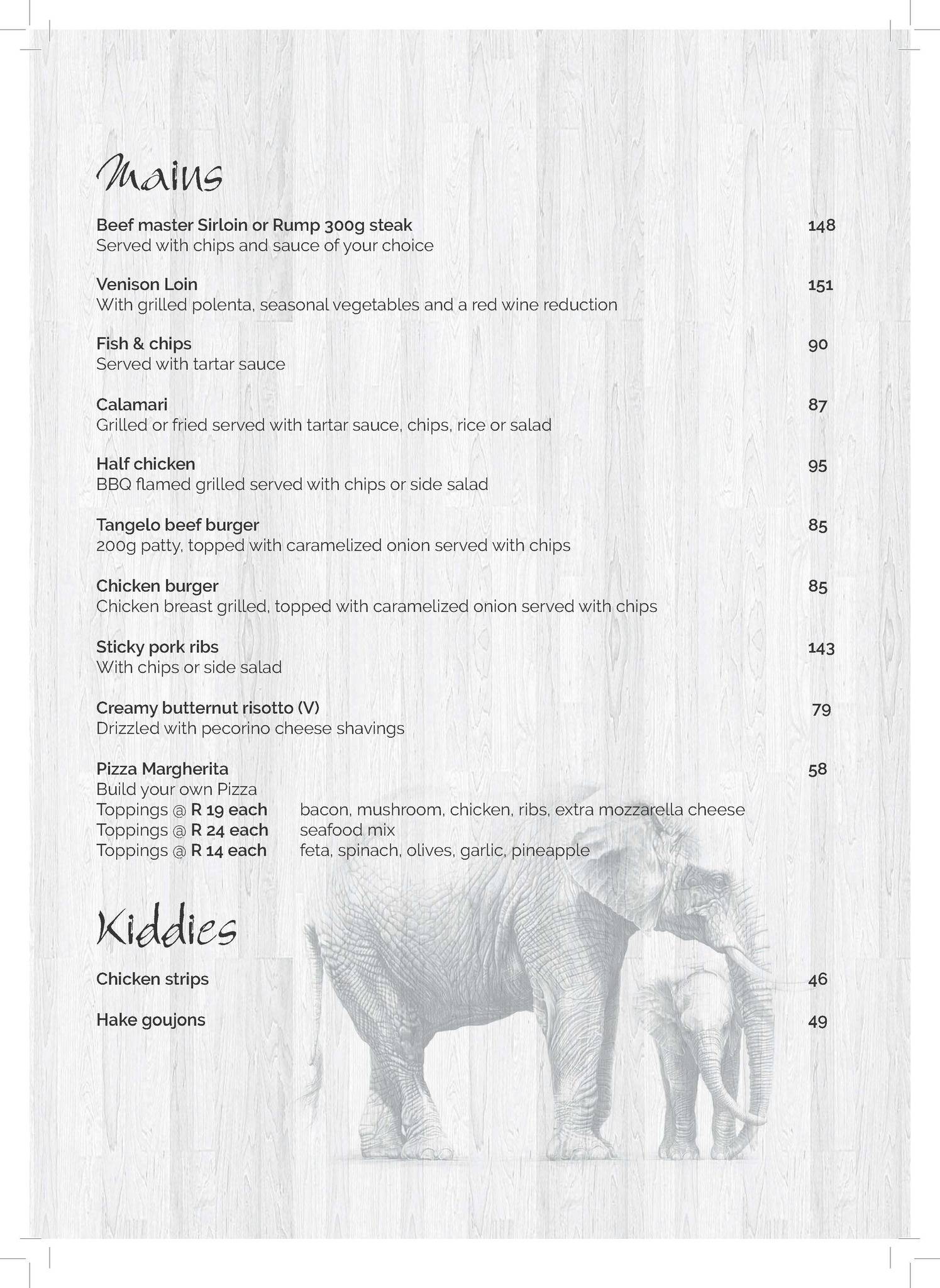 Addo Wildlife меню