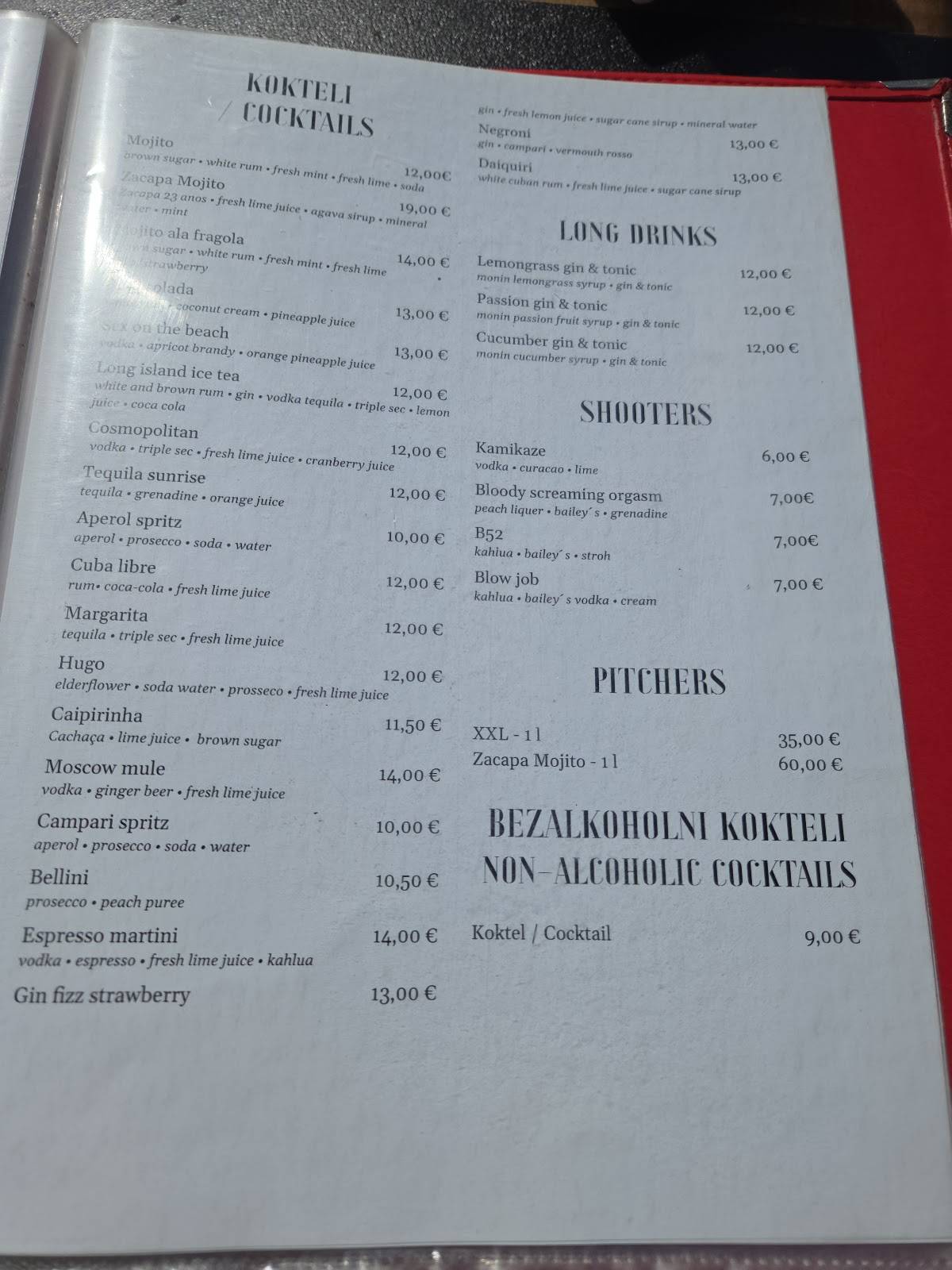 Adriana Restaurant - Kavana меню