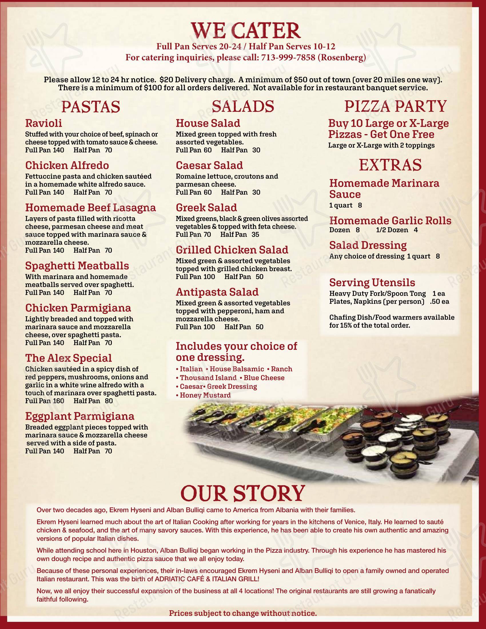 Adriatic Cafe Italian Grill Spring TX в Спринге - Boronia Catering Menu Pack