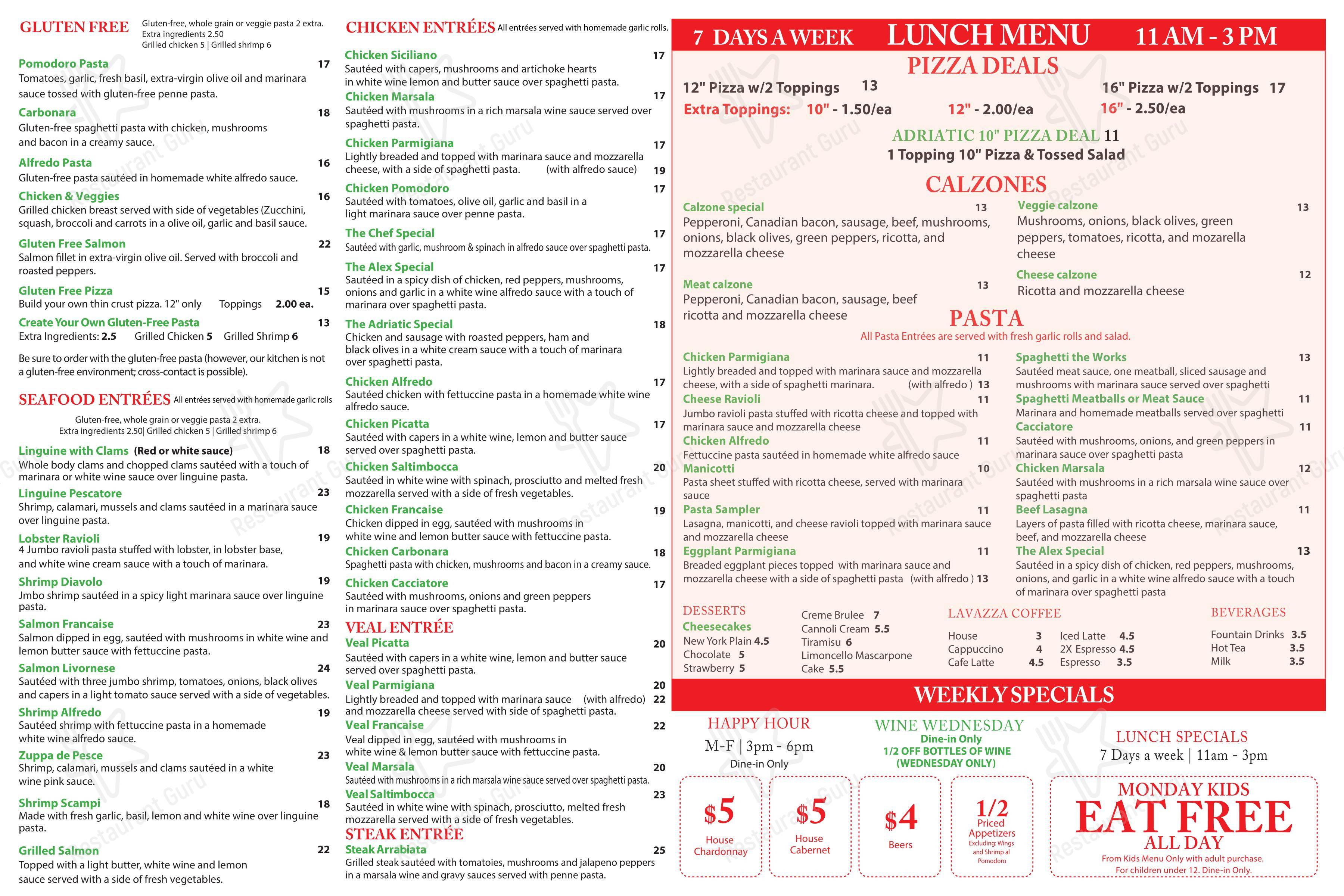 Breakfast Menu паба и бара Adriatic Cafe Italian Grill Spring TX