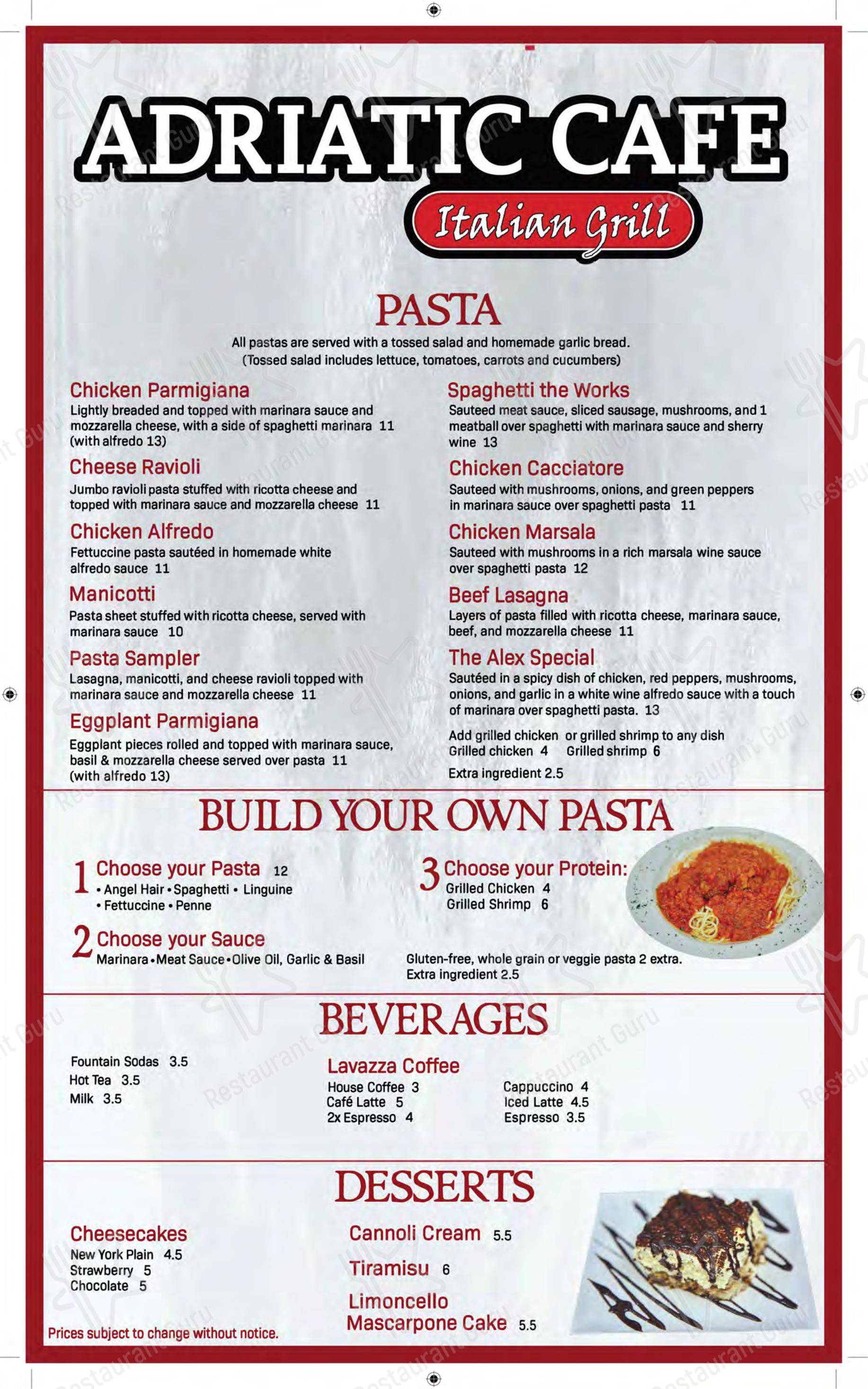 Wine Menu паба и бара Adriatic Cafe Italian Grill Spring TX