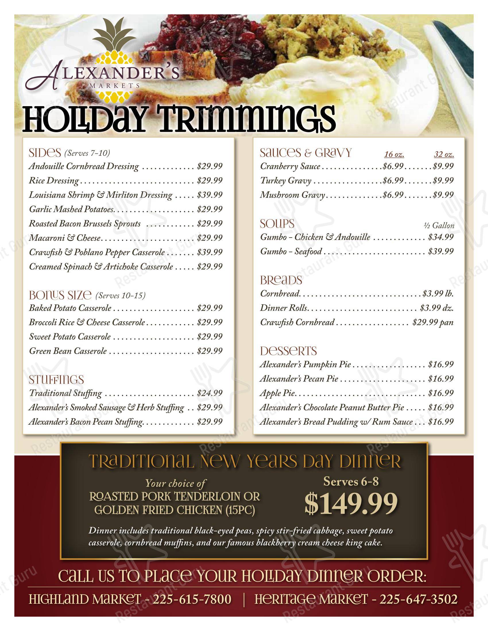 Lunch Menu кафе Alexander's Highland Market