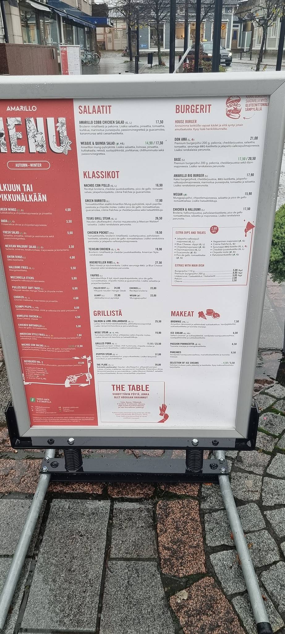 Amarillo, Rauma меню