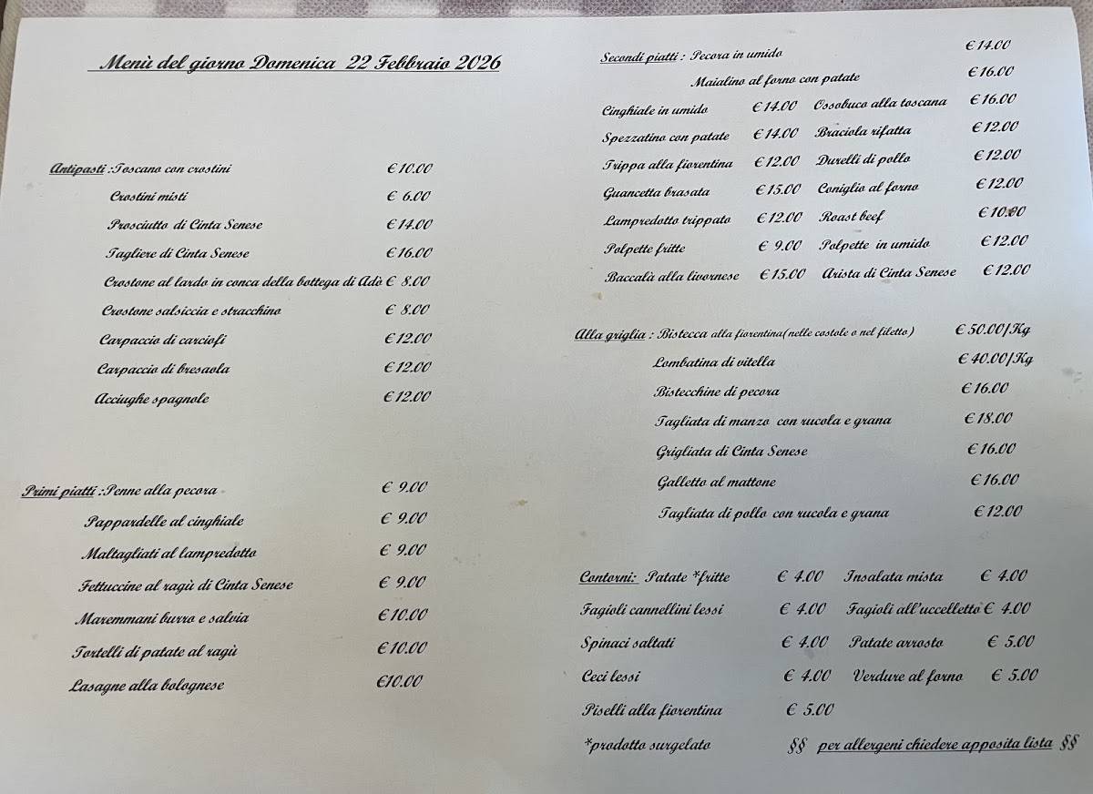 Antica Trattoria Tramway меню