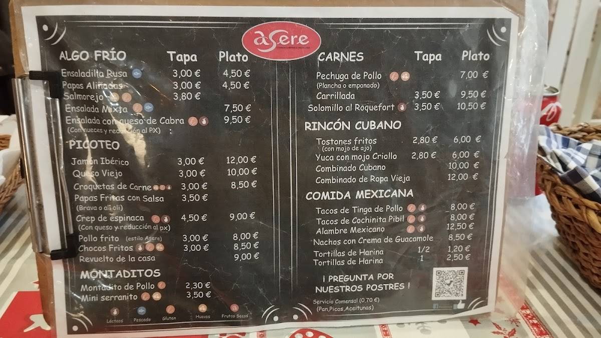 Asere Tapas y Copas меню