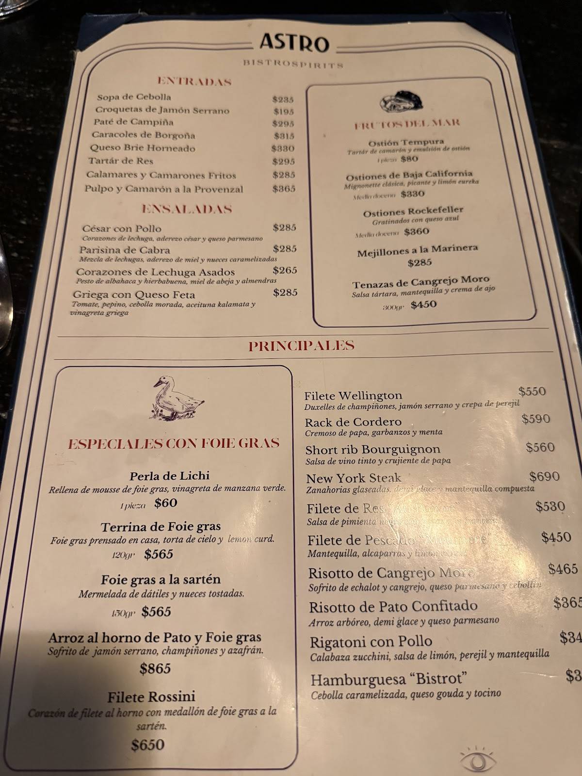 Astro Bistrospirits меню