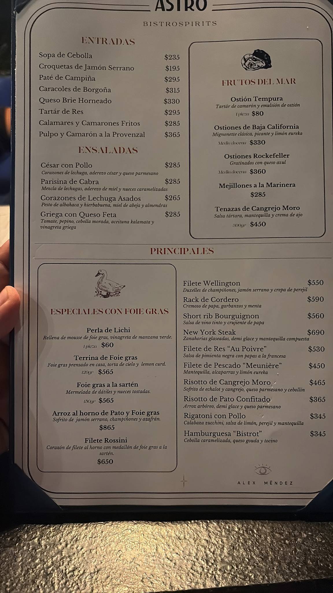 Astro Bistrospirits меню