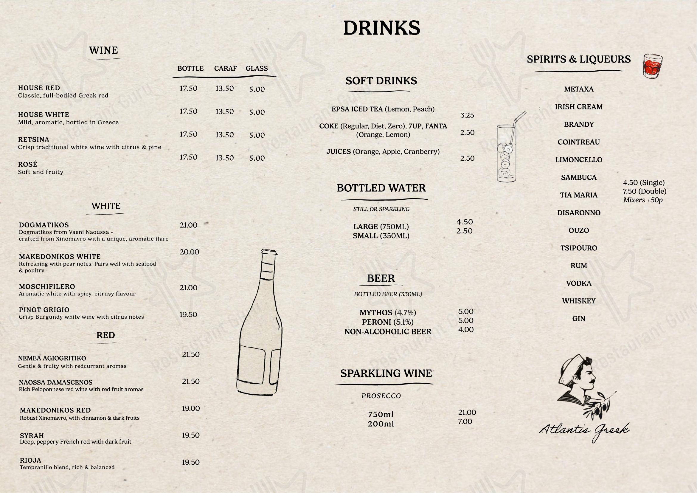 Atlantis Greek Restaurant в Лондоне - Меню
