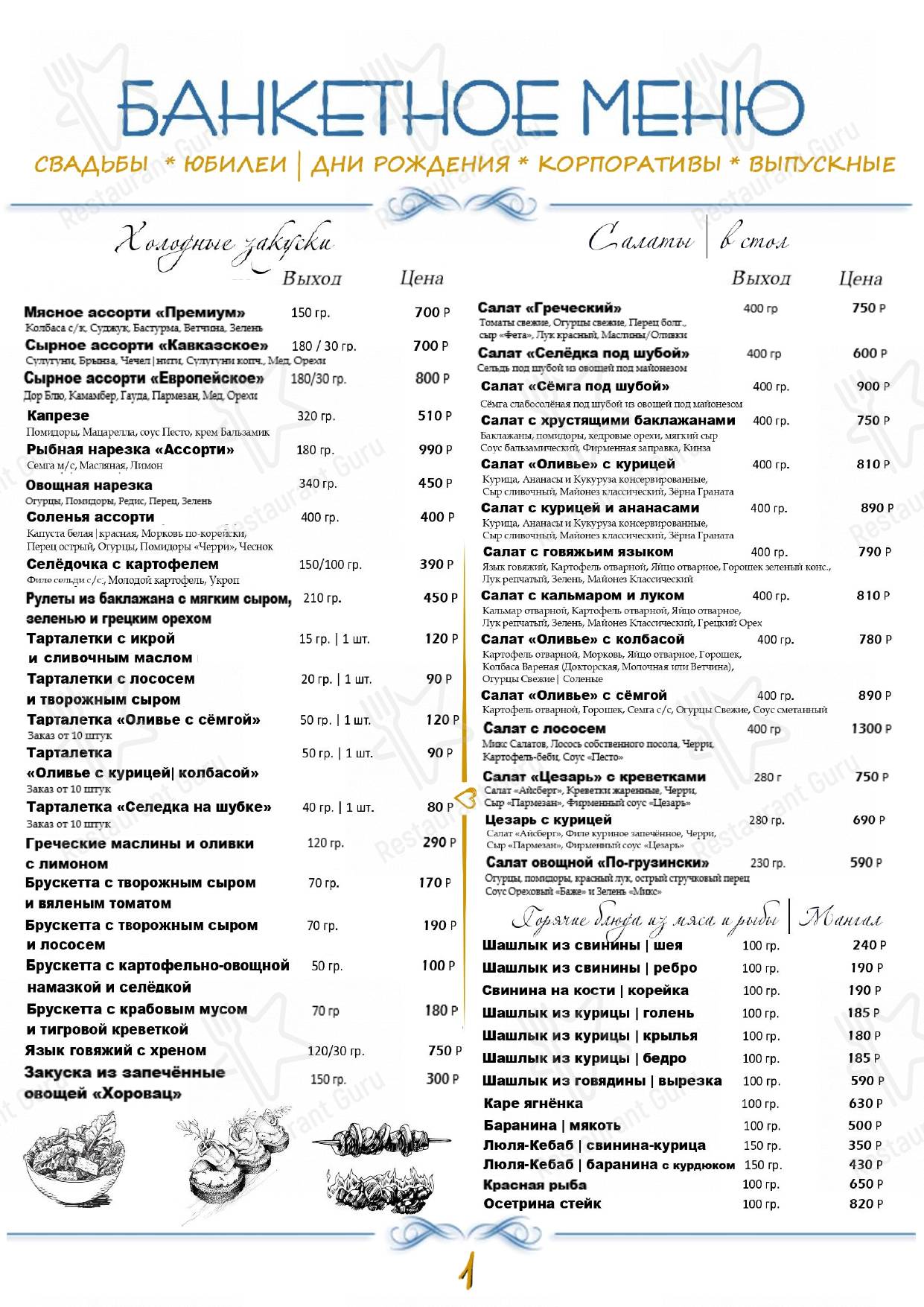 Меню Атриум - еда и напитки