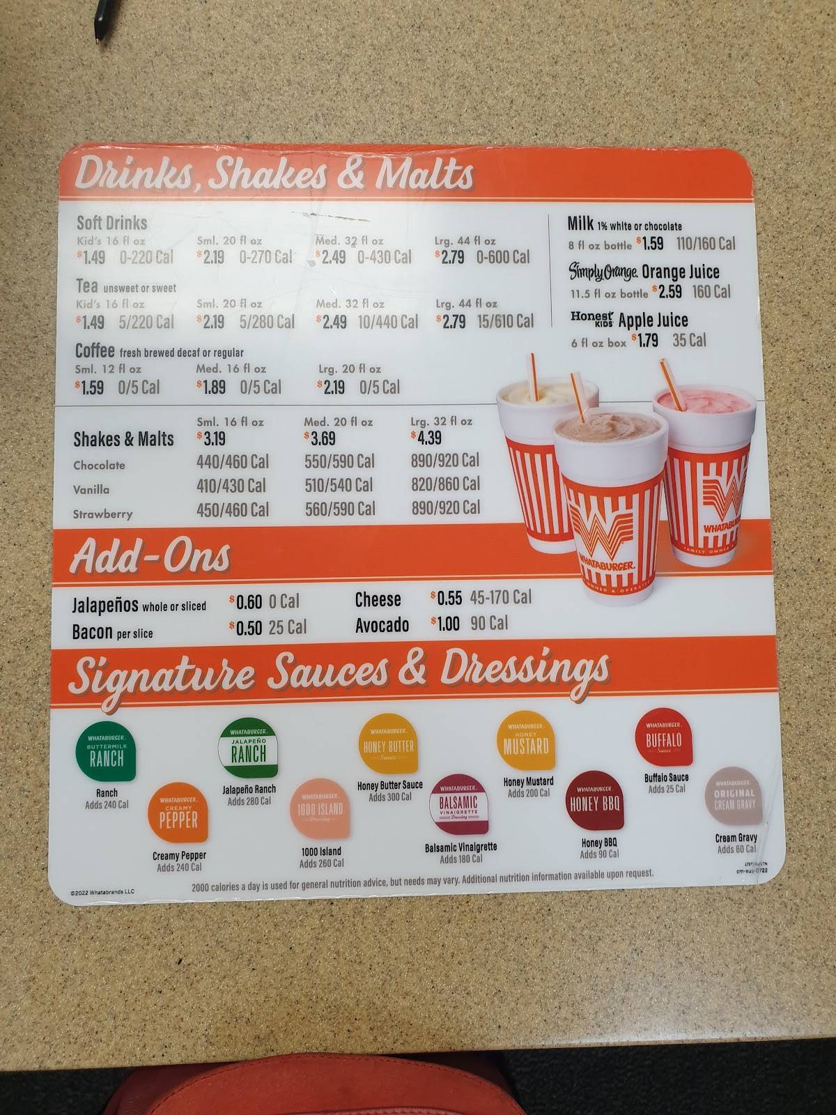 Whataburger меню