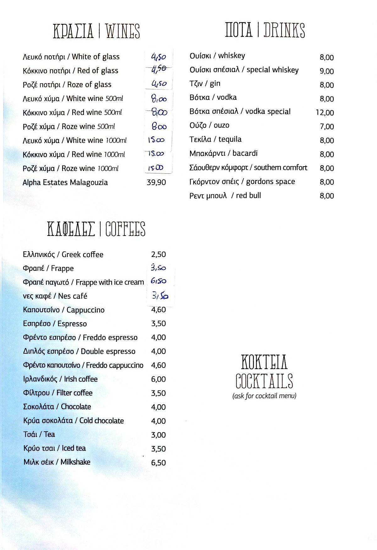 Axilleys Cafe Bar- Restaurant меню