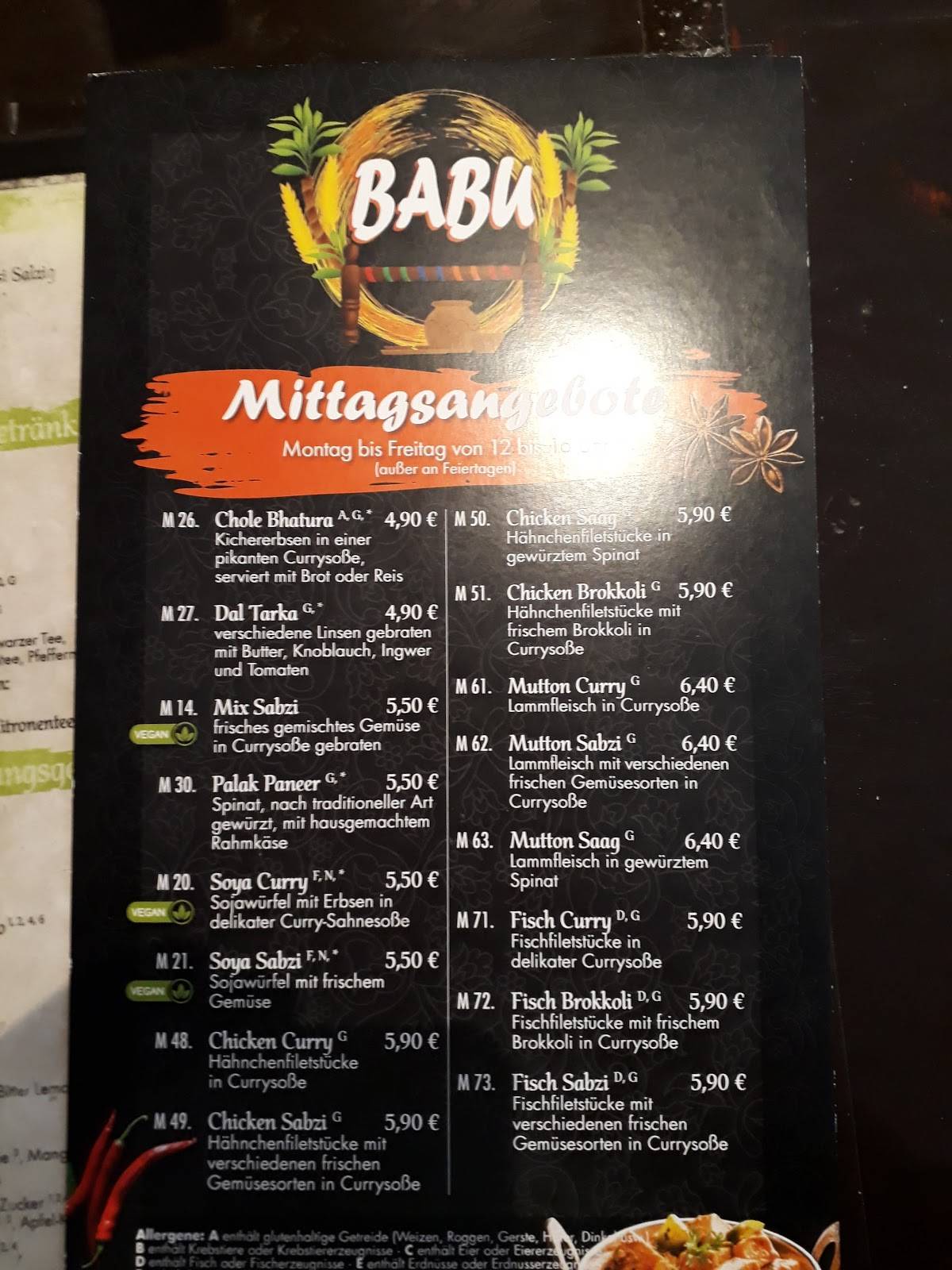 BABU Restaurant меню
