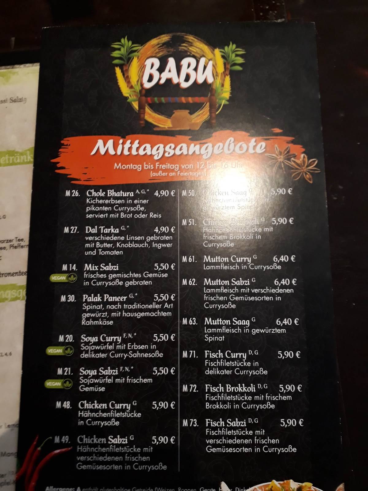 BABU Restaurant меню