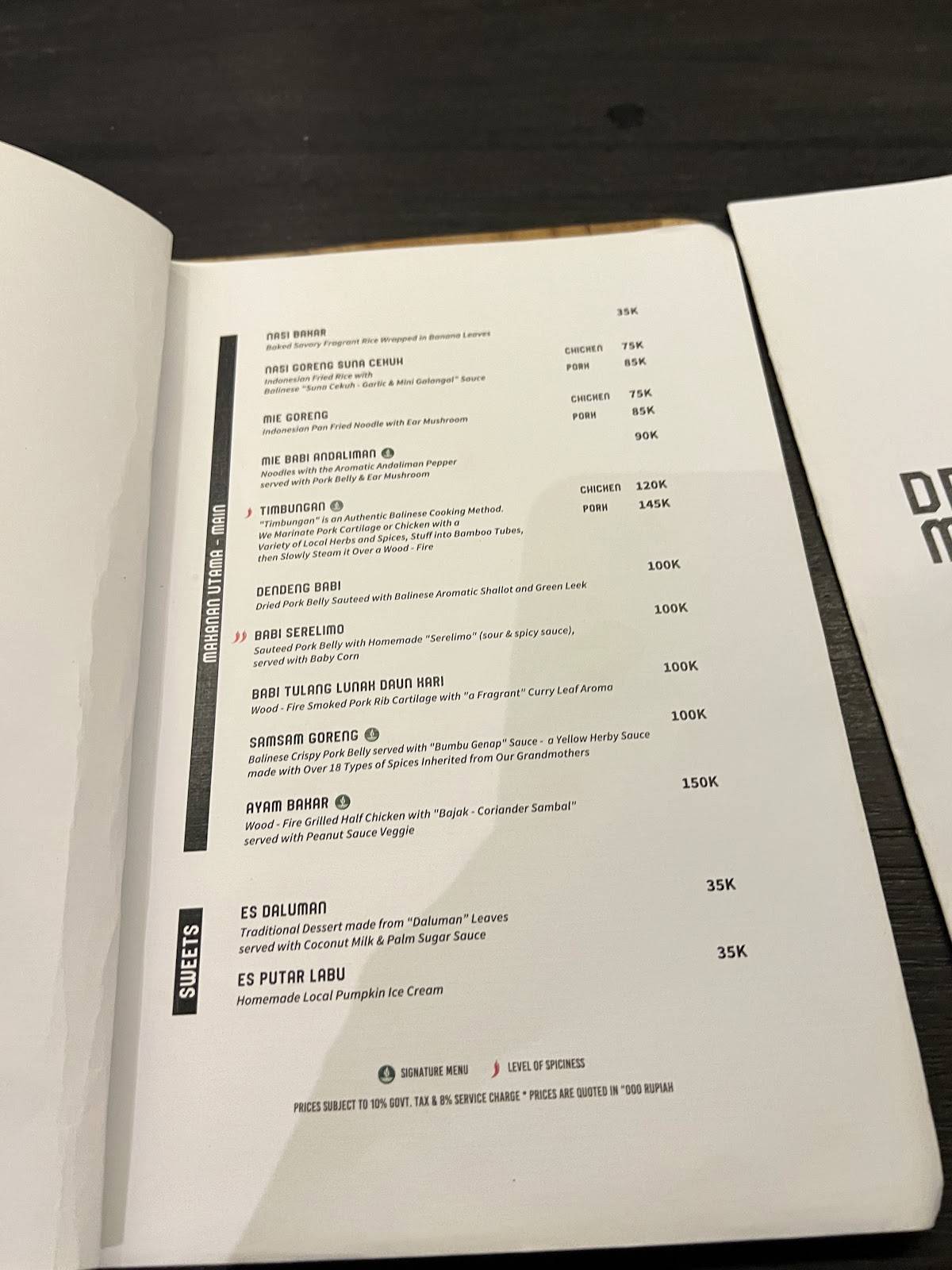 BASABASI BALI RESTAURANT меню