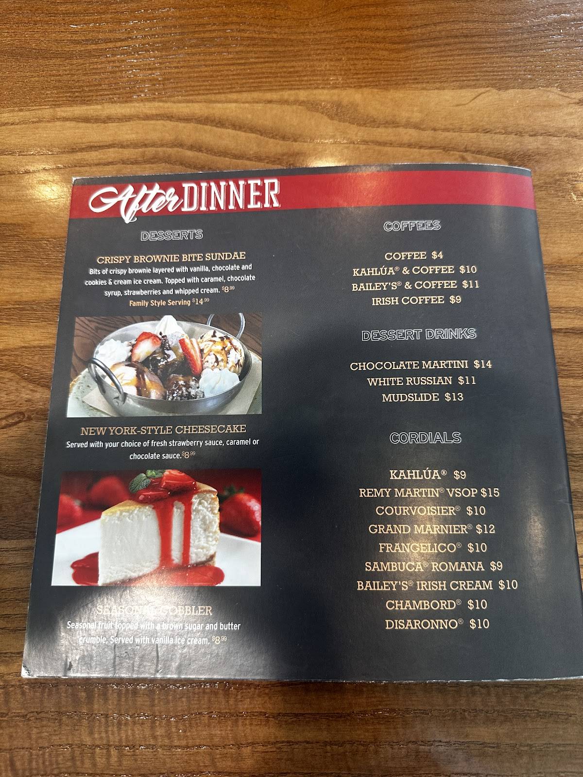 Tony Roma's меню