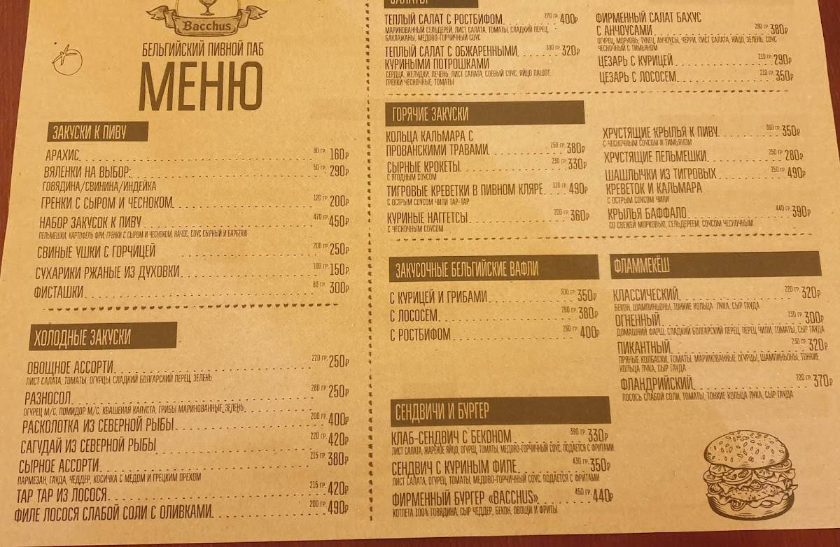 Бельгийское кафе Bacchus меню