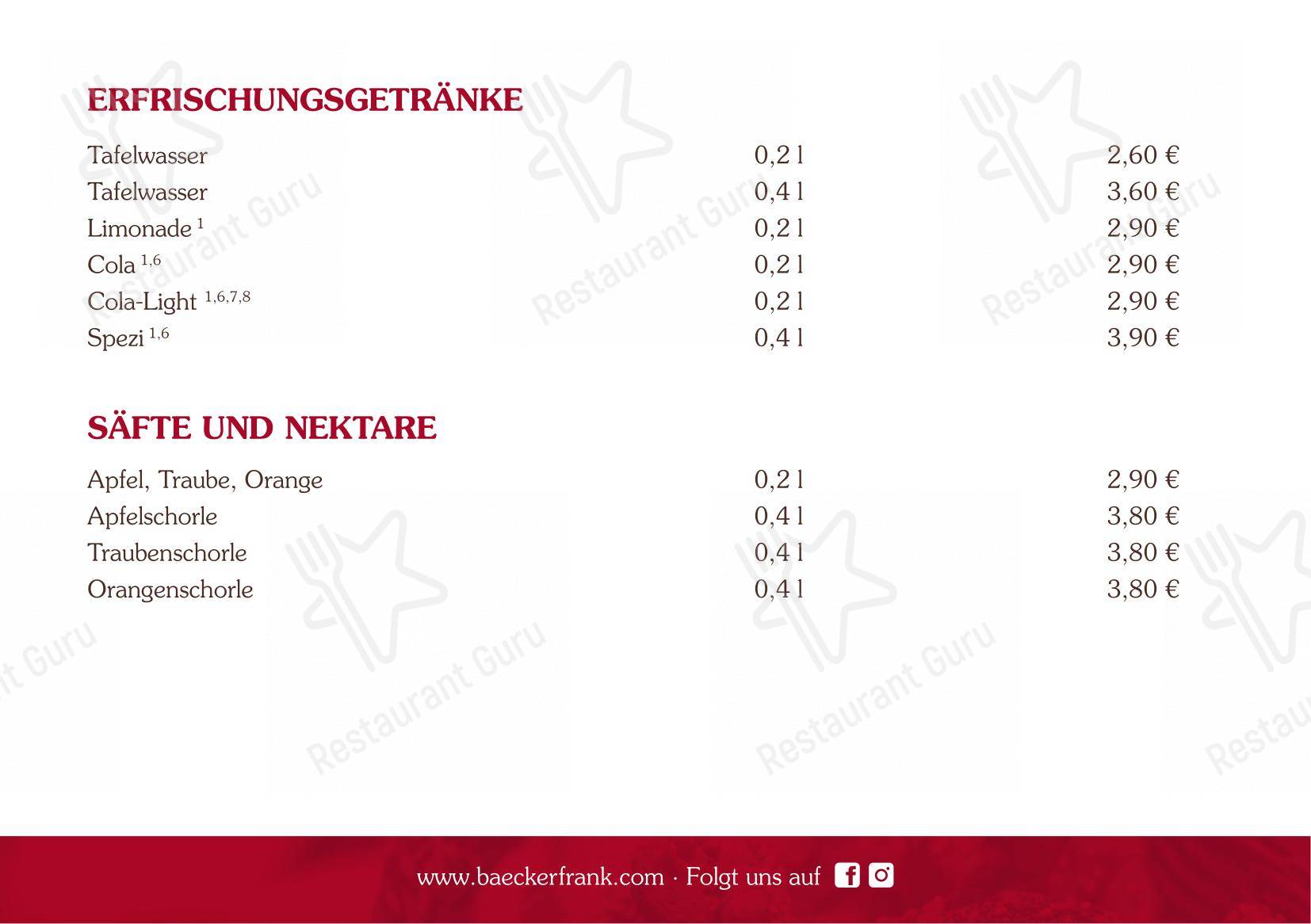 菜单 кафе Bäcker Frank Cafe am Marktplatz в Риденбурге