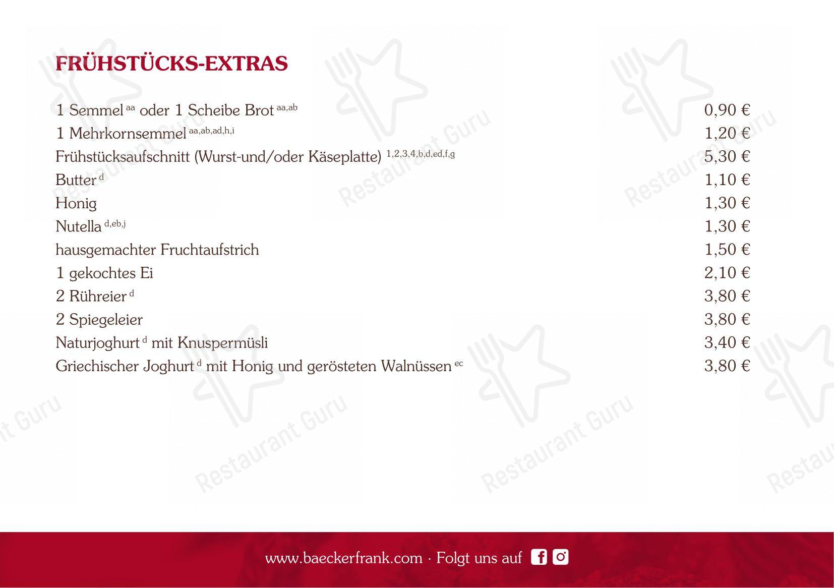 菜单 кафе Bäcker Frank Cafe am Marktplatz в Риденбурге