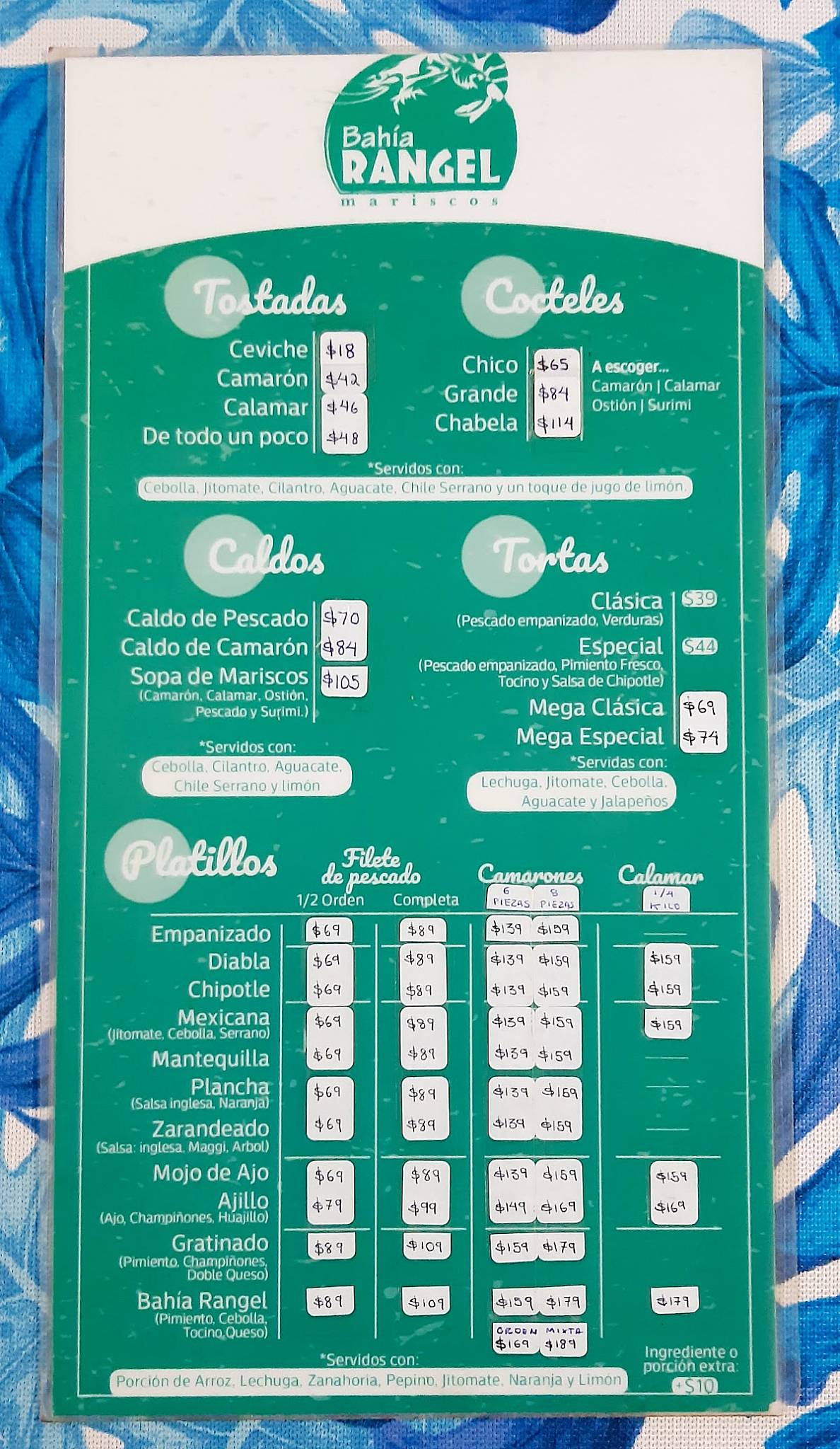 Bahía Rangel Mariscos меню