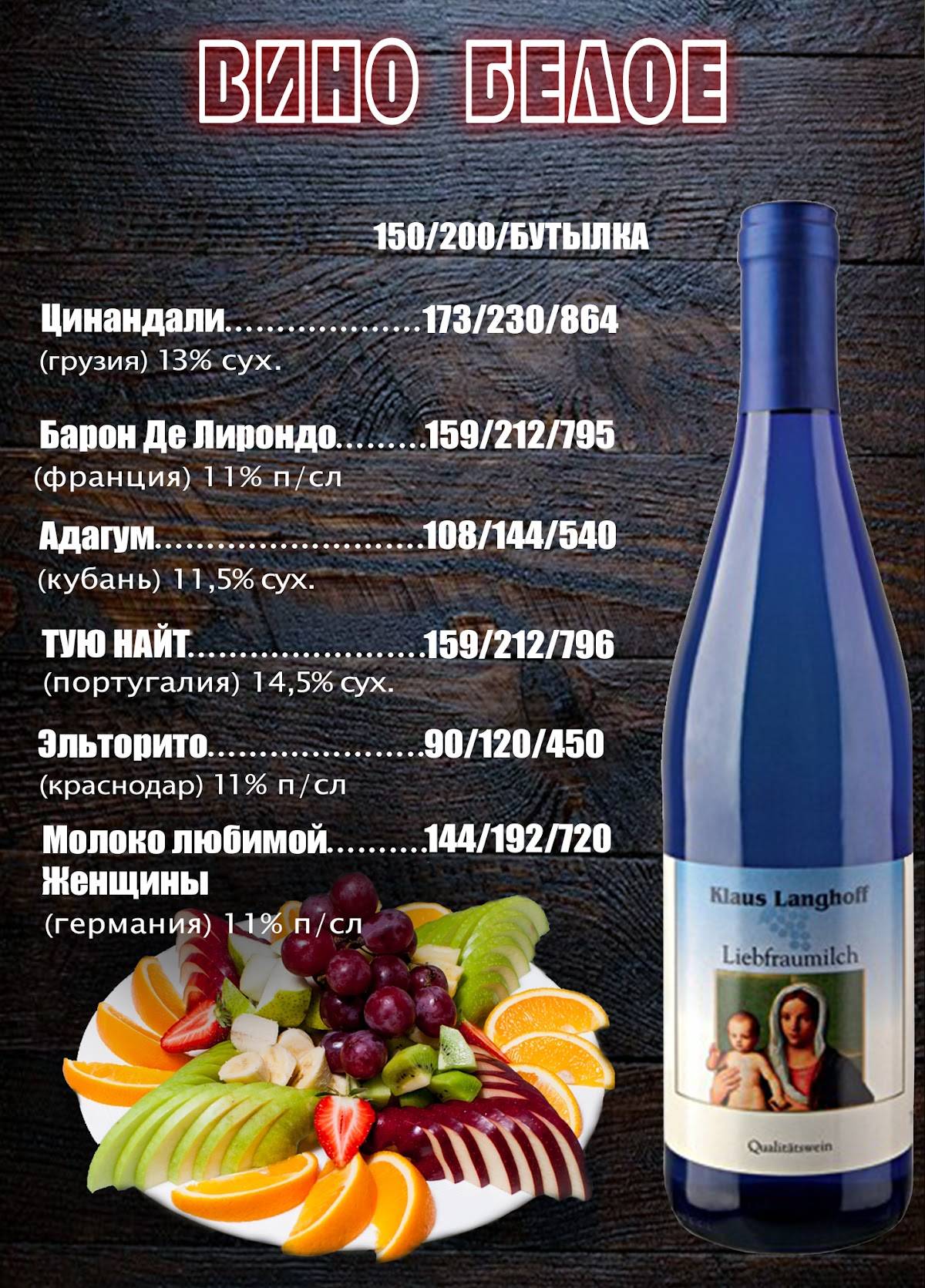 Бахус+ меню