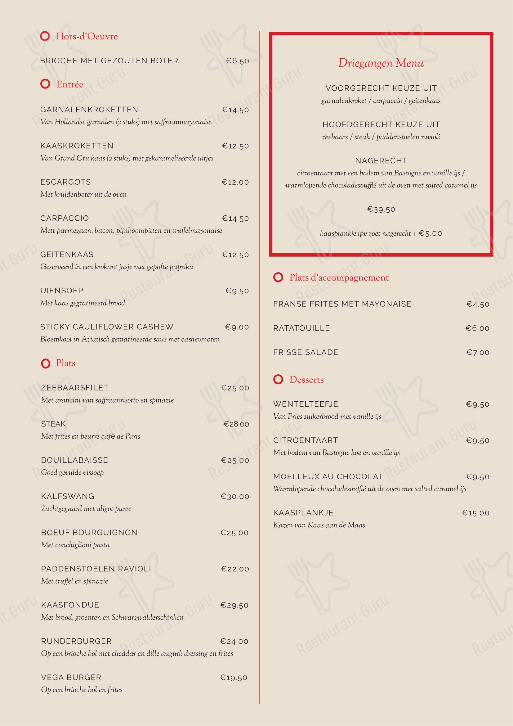 Меню ресторана Bar Bistro Nul10 - 菜单