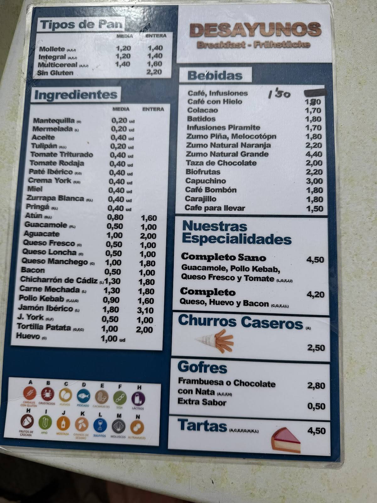 Bar La Concha меню