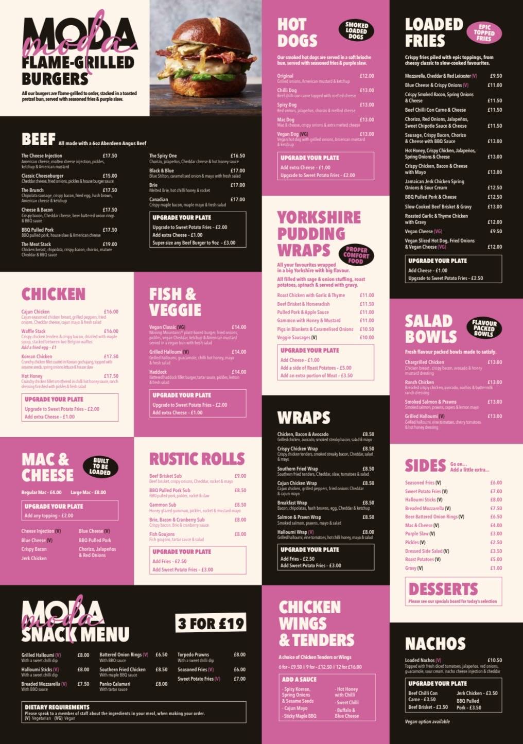 Bar Moda меню
