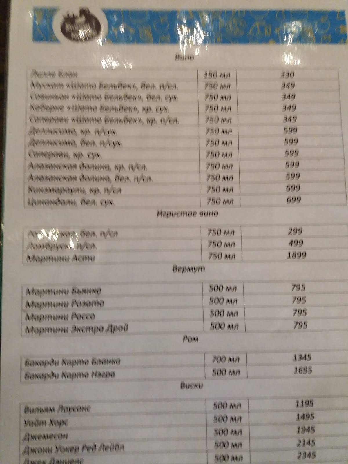 Баран на Корове меню