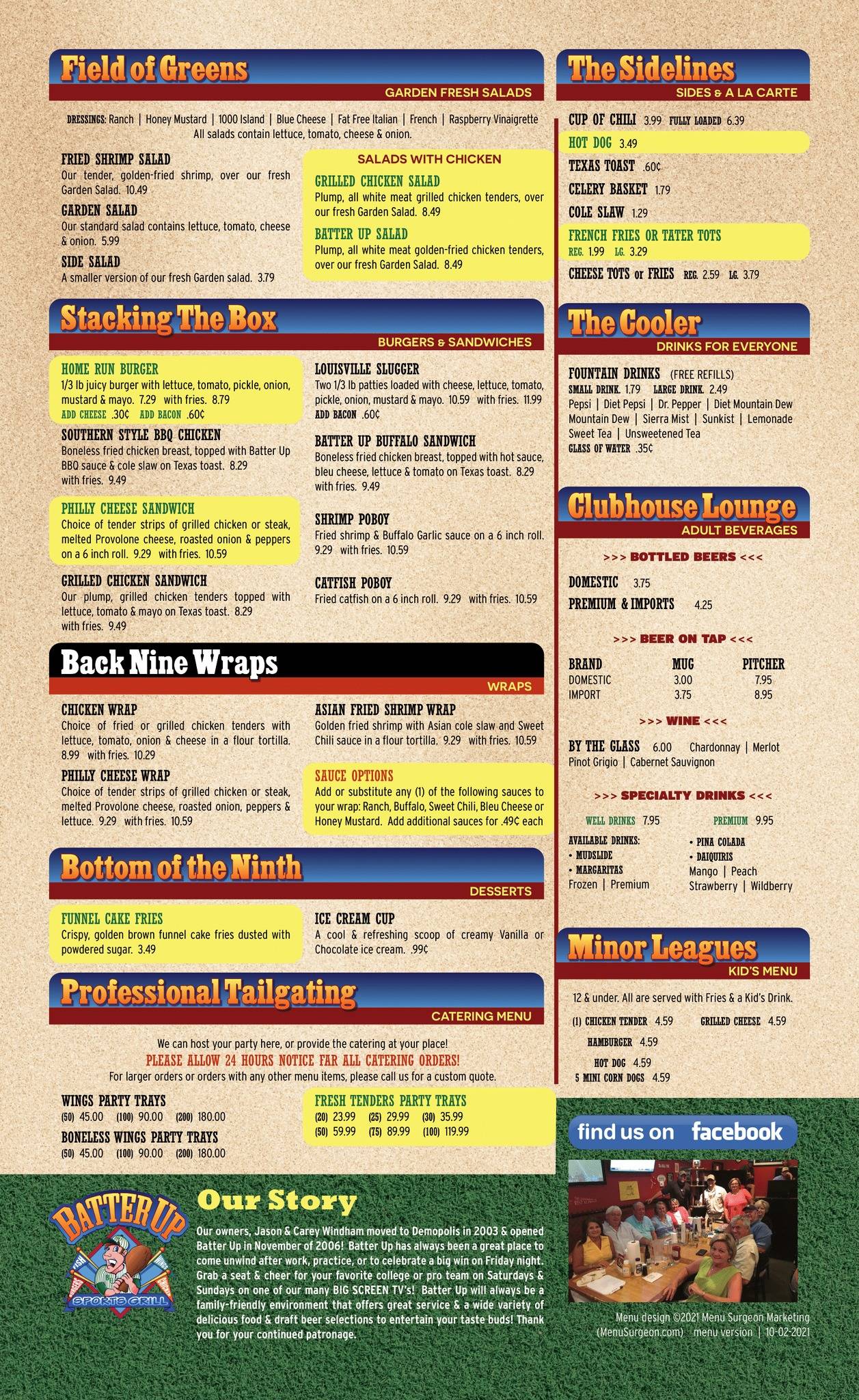 Batter Up Sports Bar and Grill меню