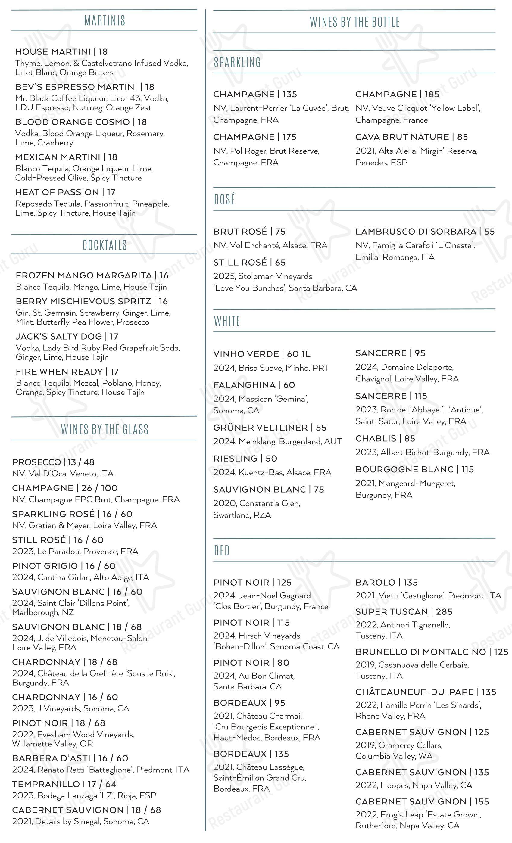 Меню паба и бара Beverley’s Bistro and Bar - Lunch Menu