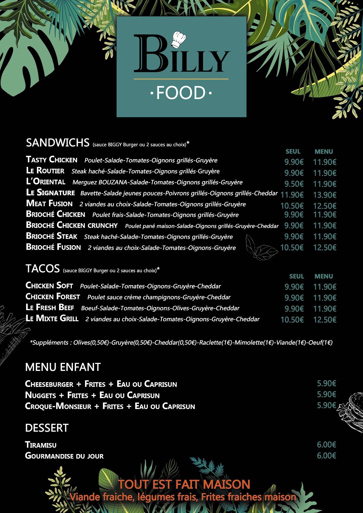 Billy Food меню