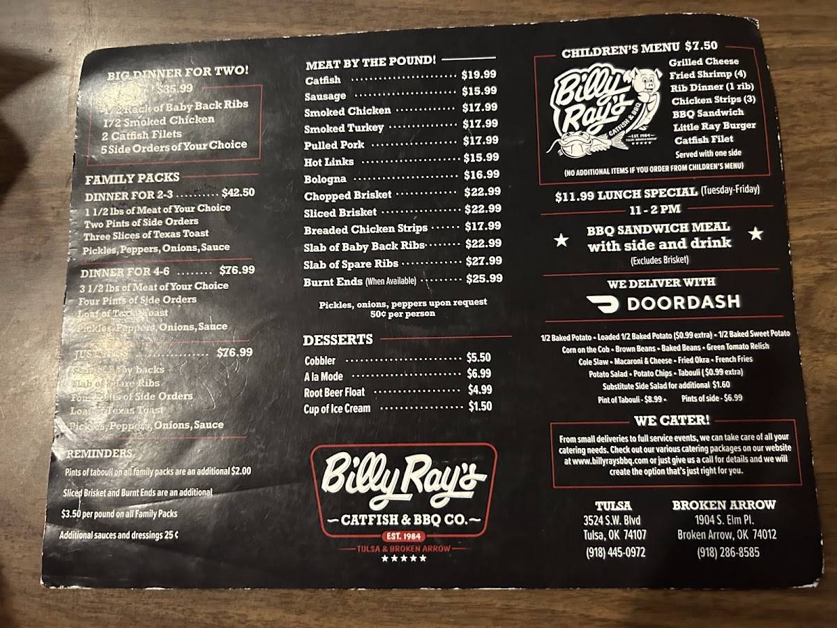 Billy Ray's Catfish & BBQ - Tulsa меню