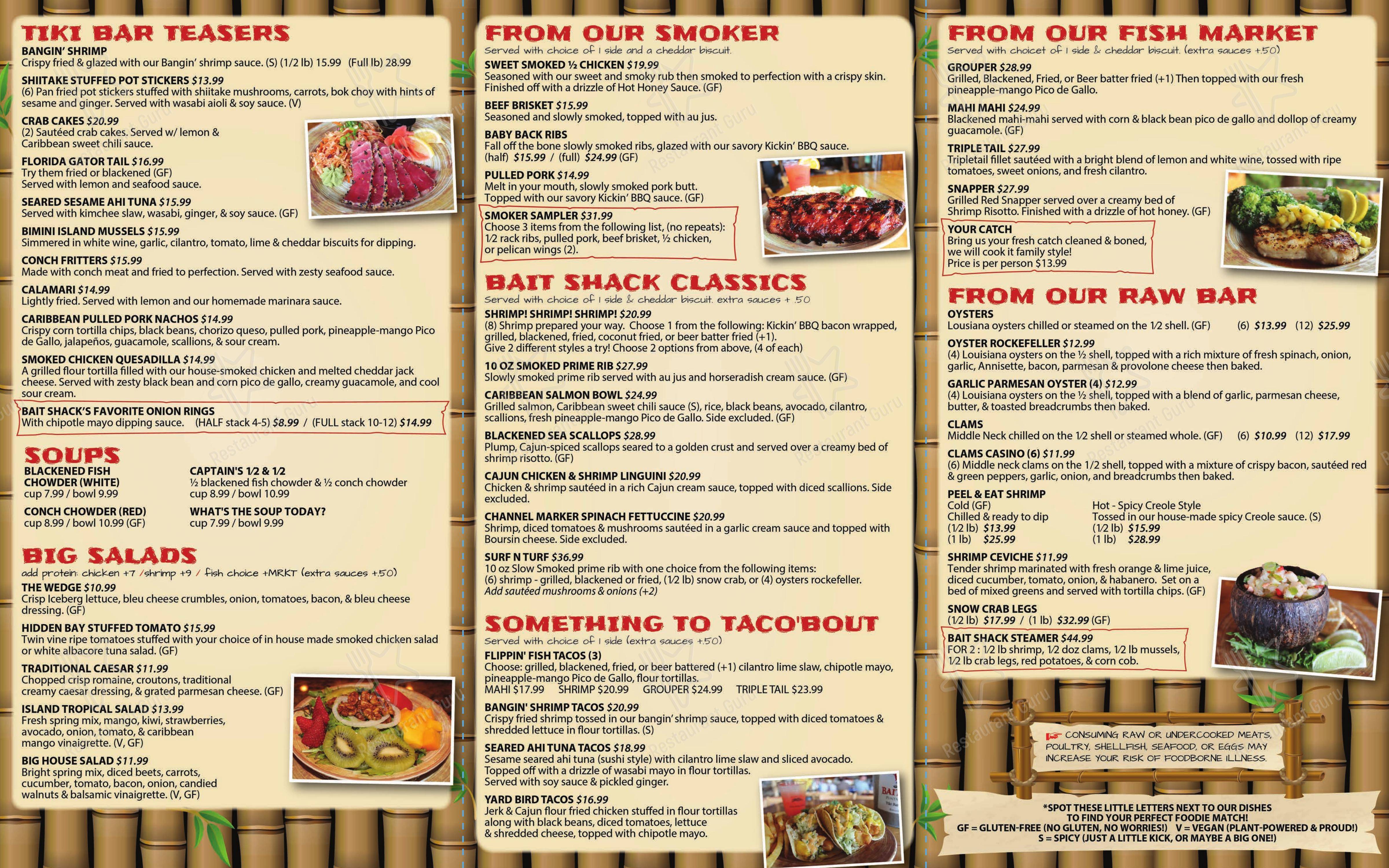 Меню паба и бара Bimini Bait Shack