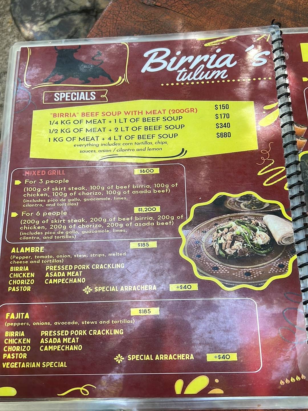 Birria меню