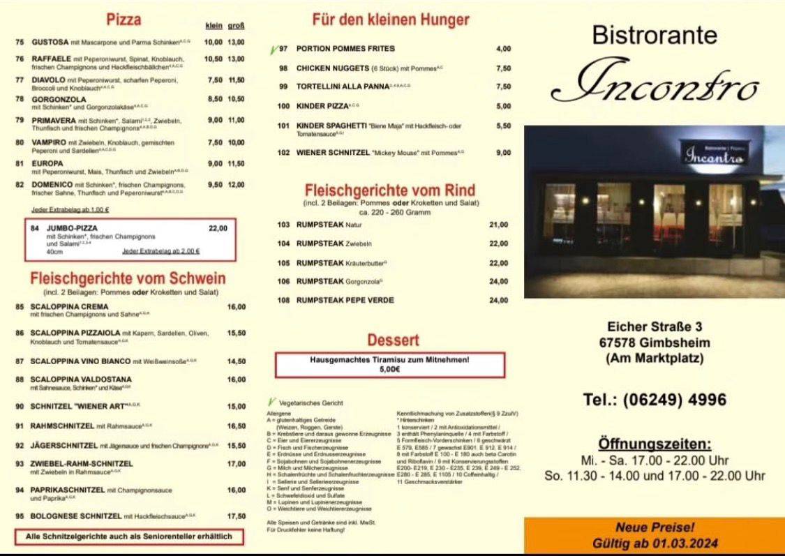 Bistrorante Incontro Gimbsheim меню