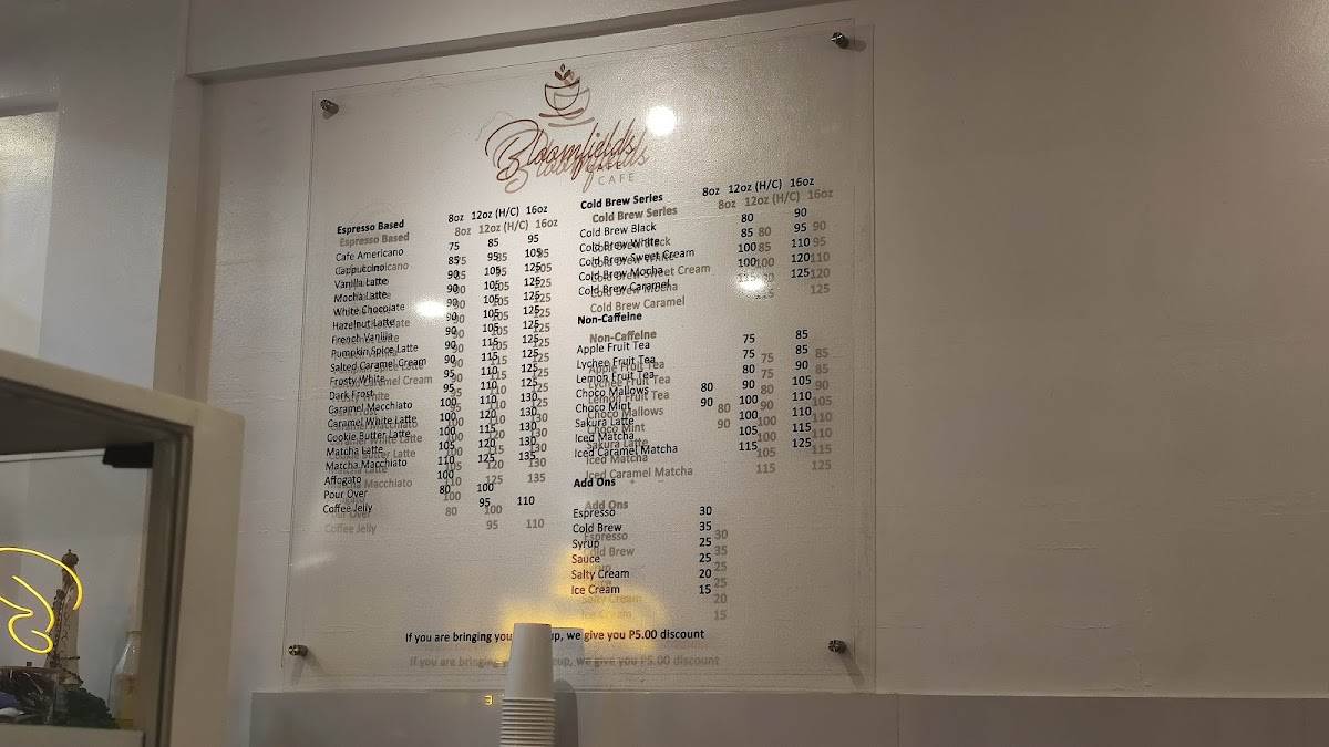 Bloomfield’s Cafe меню